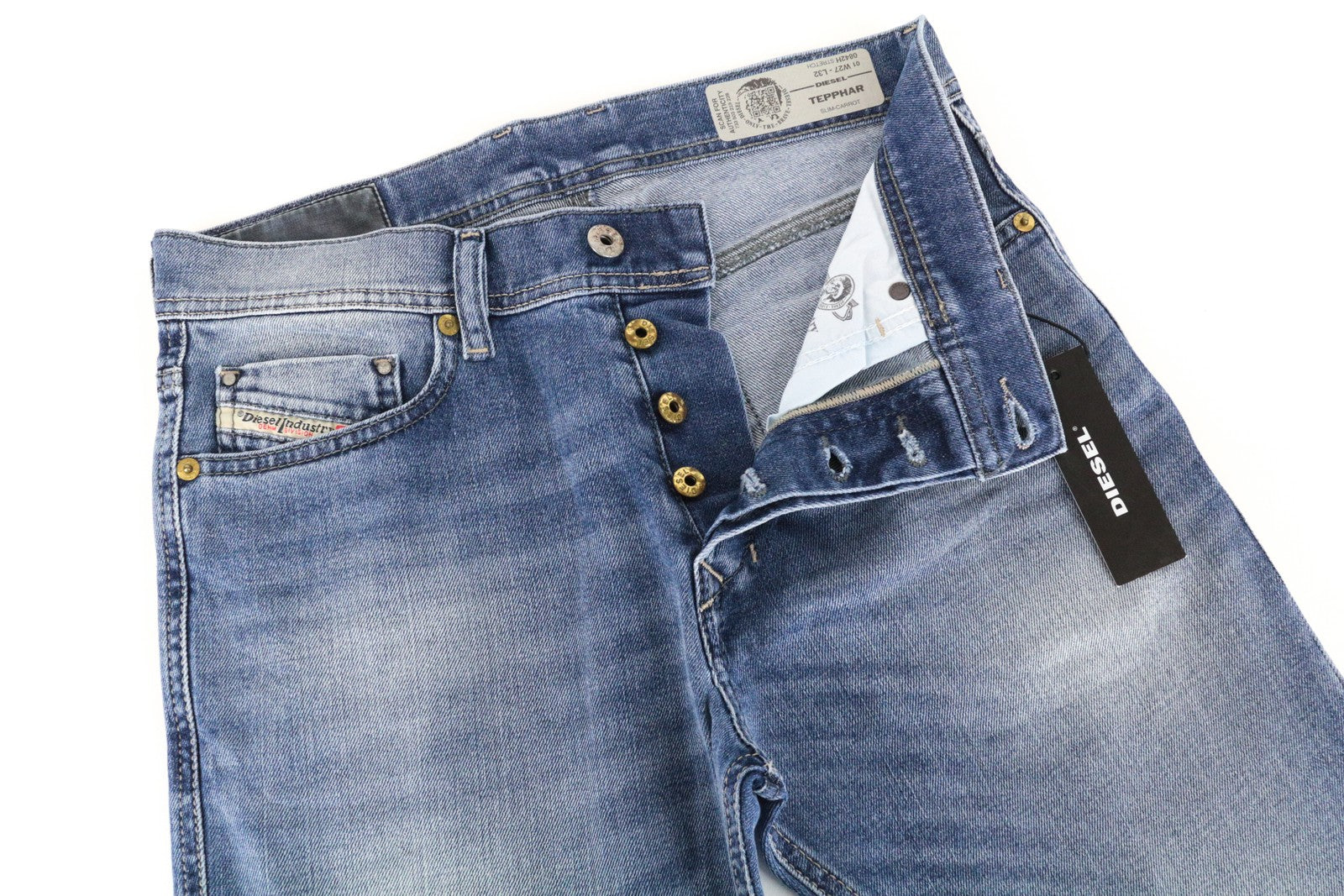 DIESEL Tepphar 0842H vyriški džinsai W27/L32 Slim mėlyni tamprūs medvilniniai džinsai