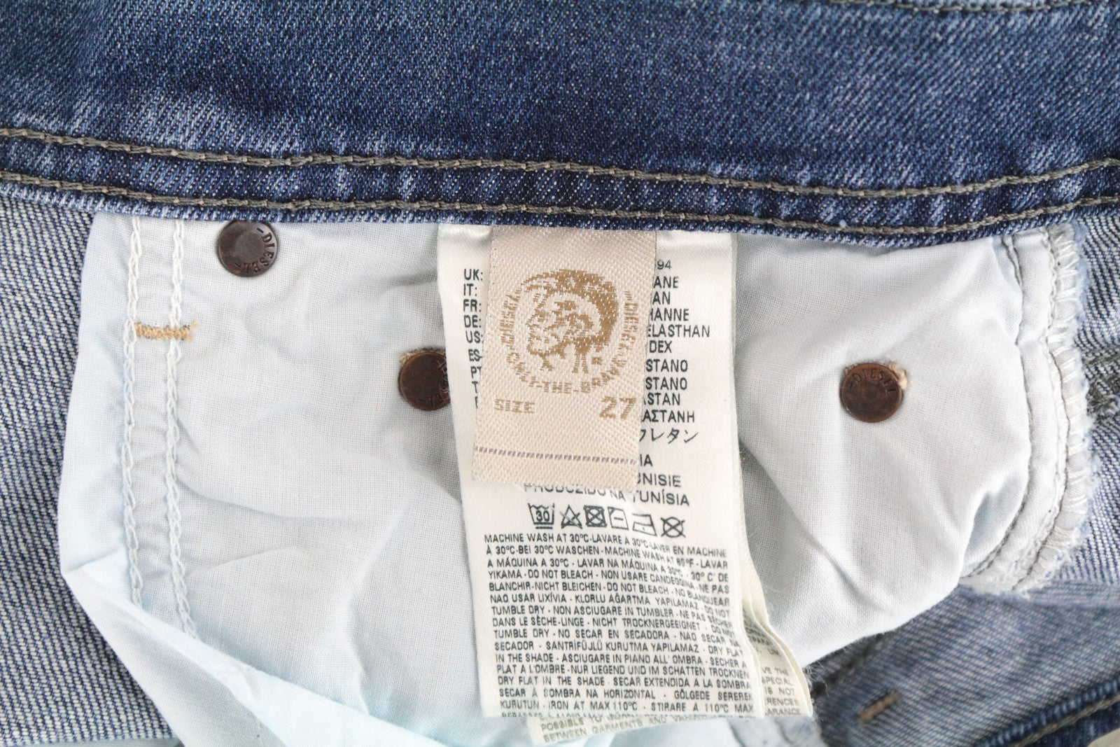 DIESEL Tepphar 0842H vyriški džinsai W27/L32 Slim mėlyni tamprūs medvilniniai džinsai