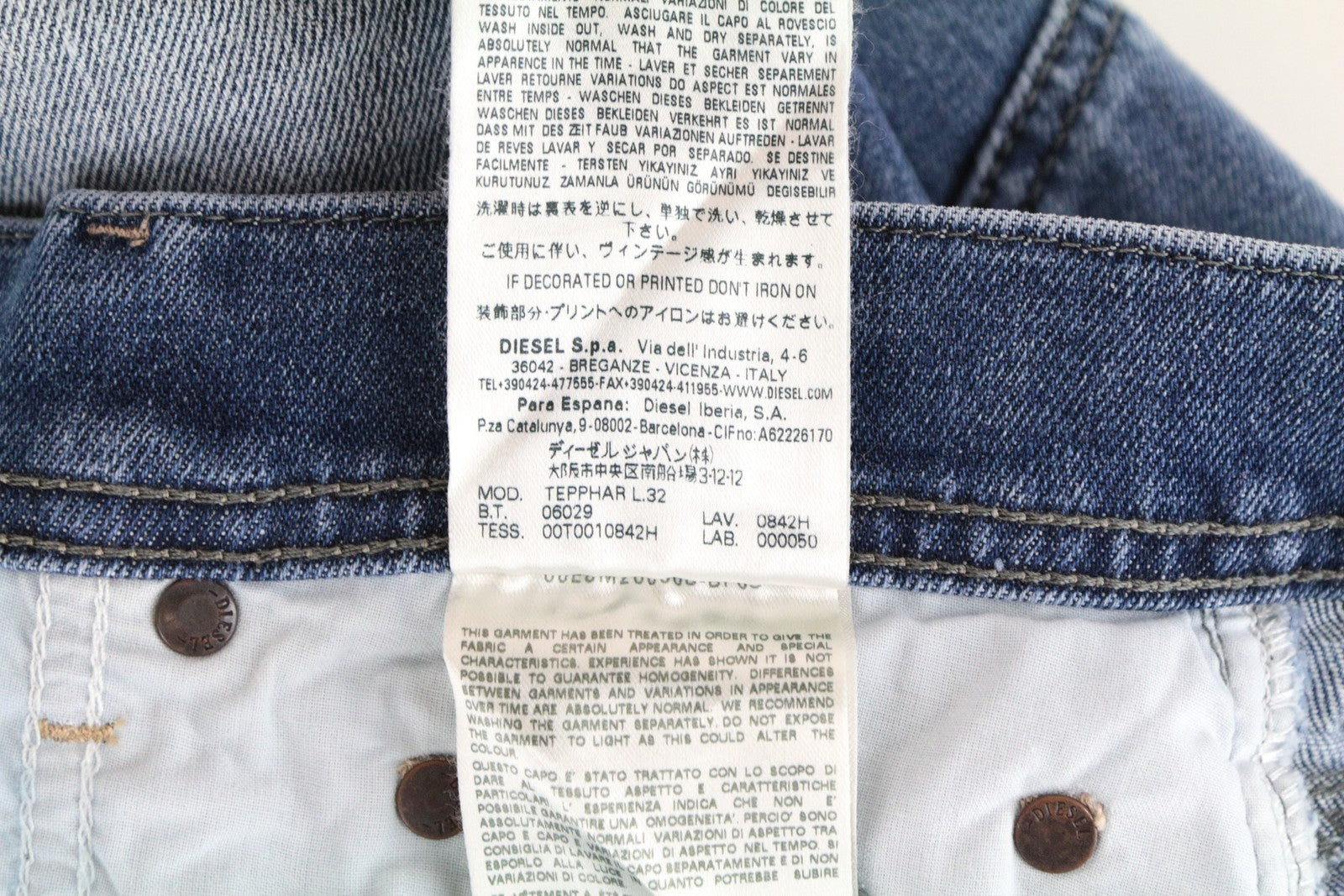 DIESEL Tepphar 0842H vyriški džinsai W27/L32 Slim mėlyni tamprūs medvilniniai džinsai