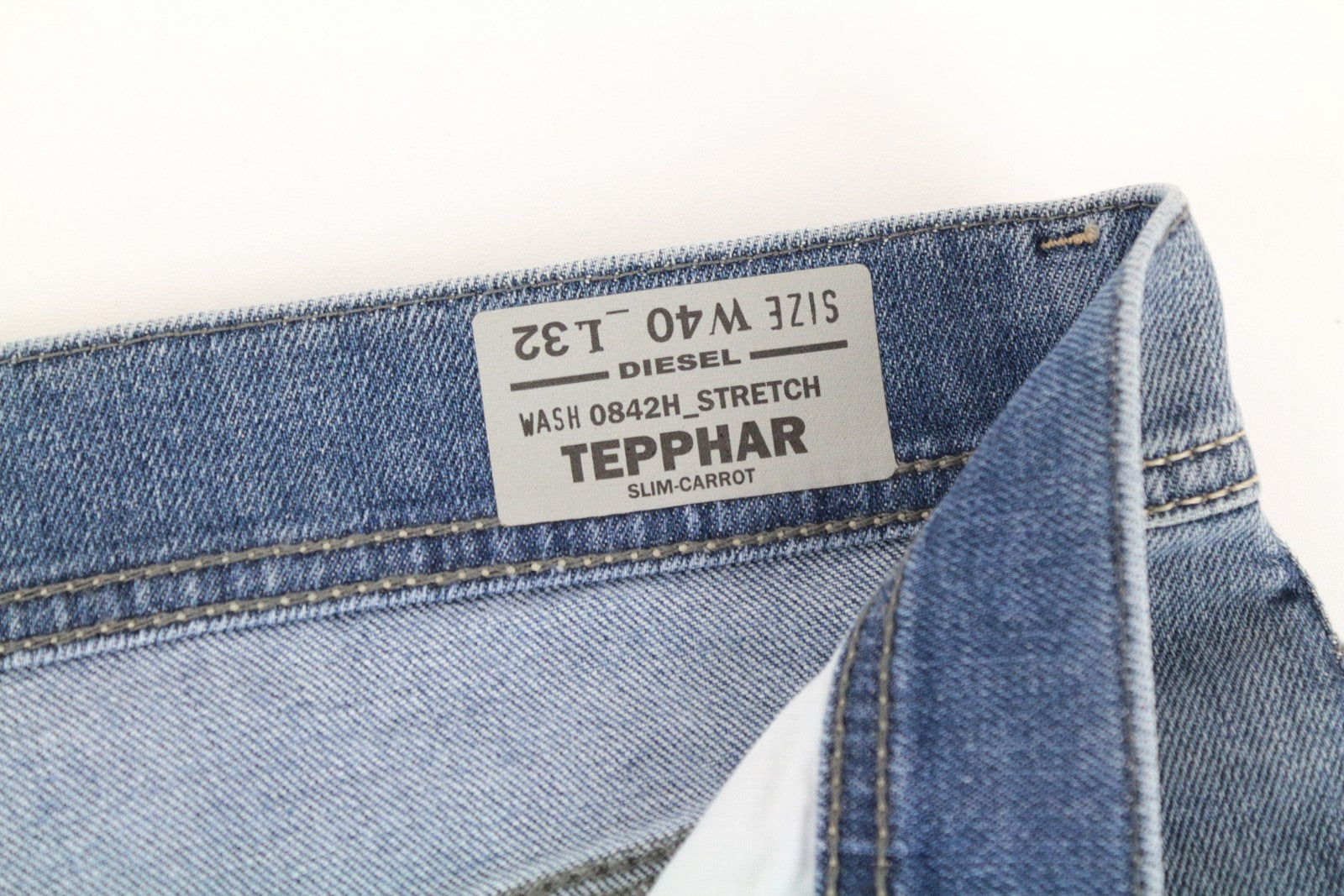 DIESEL Tepphar 0842H W40/L32 vyriški ploni morkų rašto tamprūs medvilniniai džinsai, mėlyni, skalbti 