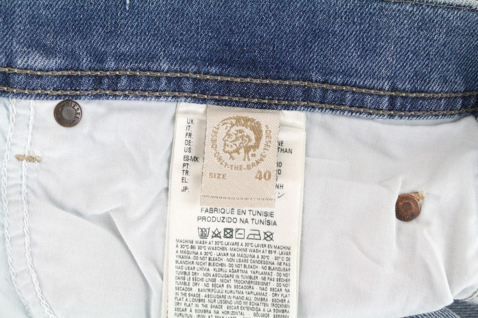 DIESEL Tepphar 0842H W40/L32 vyriški ploni morkų rašto tamprūs medvilniniai džinsai, mėlyni, skalbti 