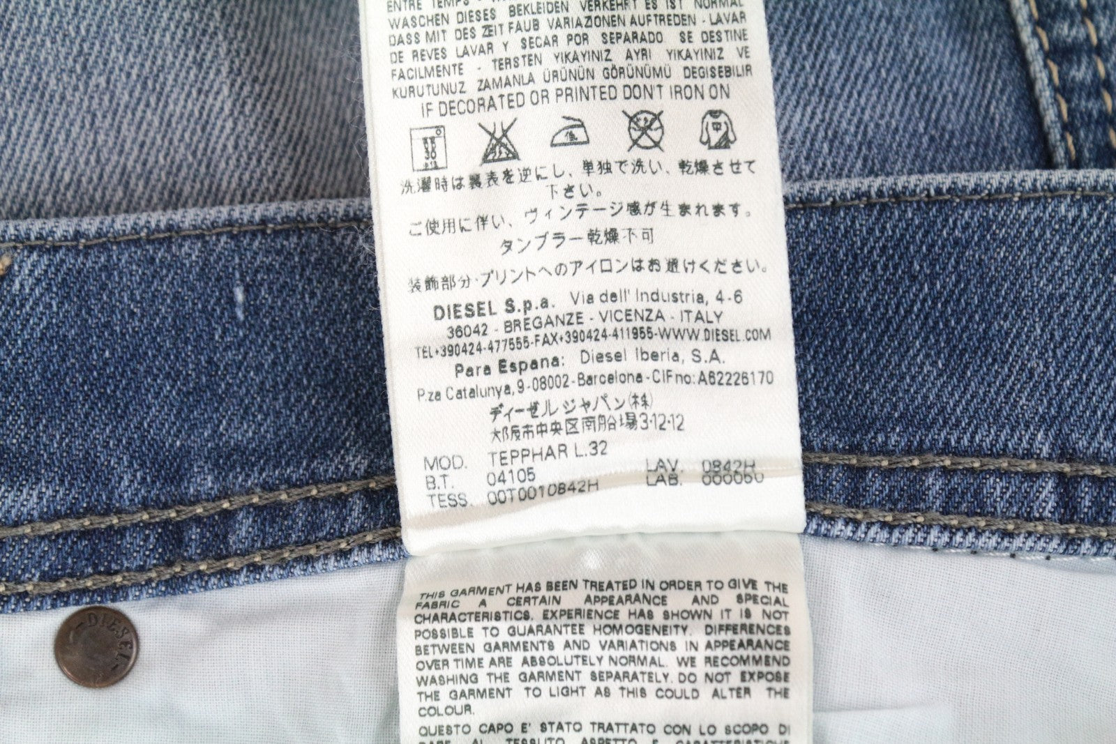 DIESEL Tepphar 0842H W40/L32 vyriški ploni morkų rašto tamprūs medvilniniai džinsai, mėlyni, skalbti 