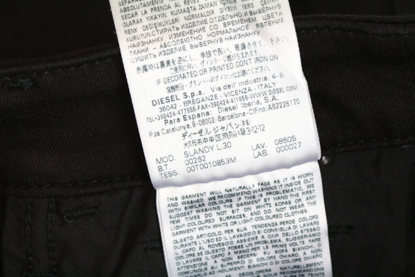 DIESEL Slandy 0860S moteriški džinsai W26/L30 itin aptempti, juodi, tamprūs medvilniniai džinsai 