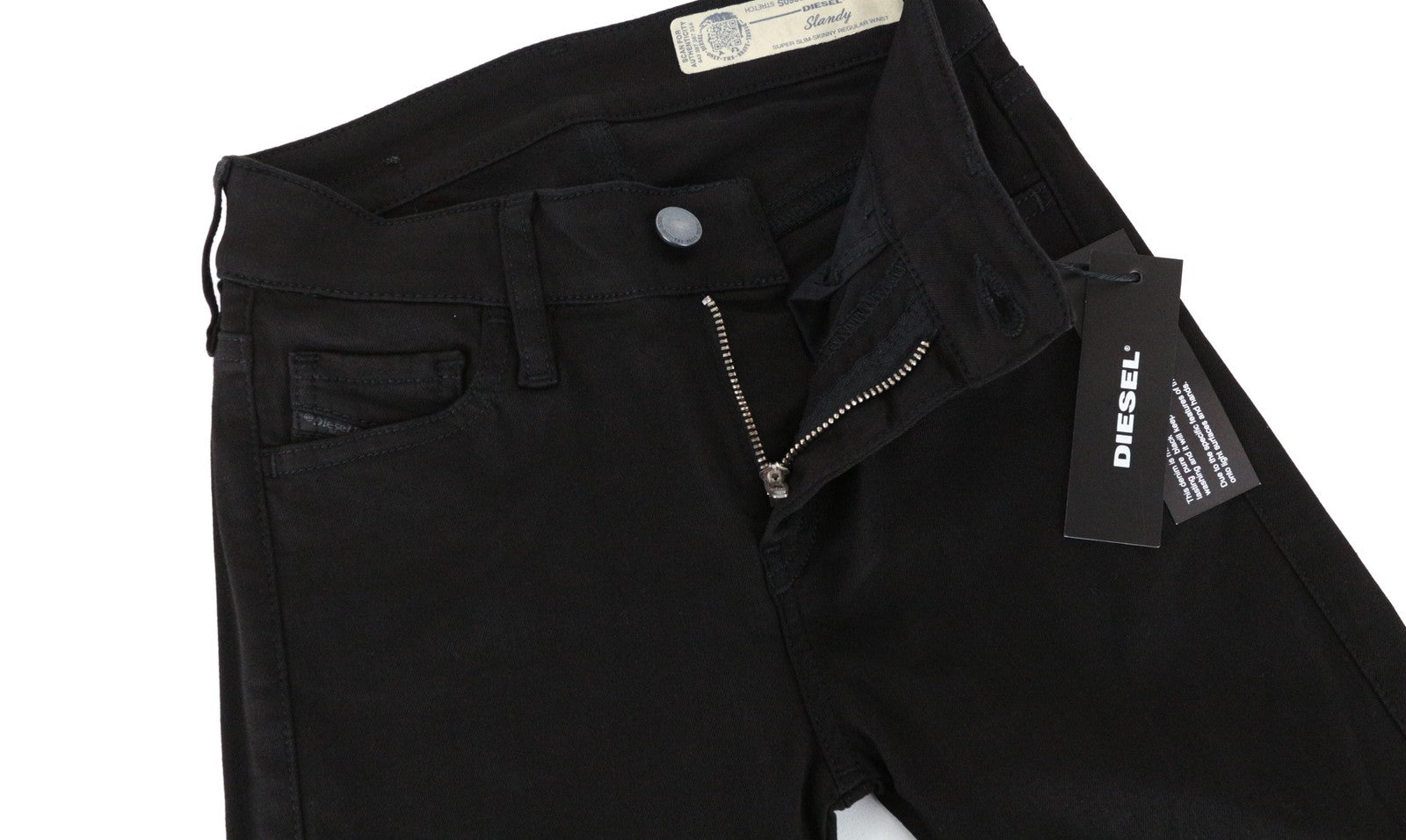 DIESEL Slandy 0860S moteriški džinsai W26/L30 itin aptempti, juodi, tamprūs medvilniniai džinsai 