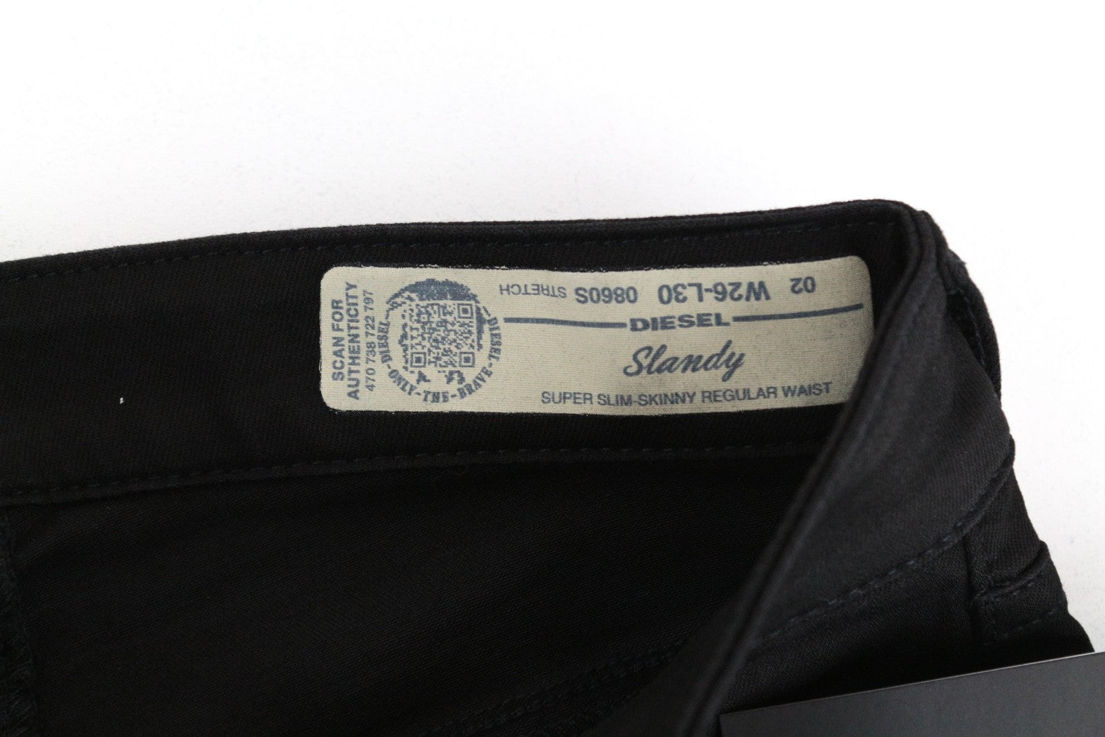 DIESEL Slandy 0860S moteriški džinsai W26/L30 itin aptempti, juodi, tamprūs medvilniniai džinsai 