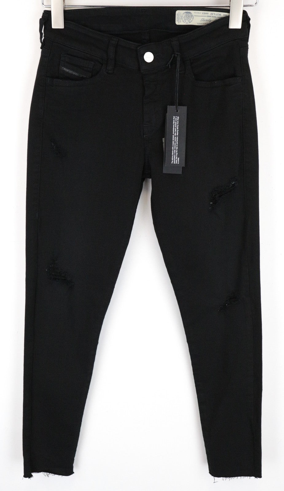 DIESEL Slandy-Ankle 084EX W27/L32 aptempti juodi tamprūs moteriški plėšyti džinsai 