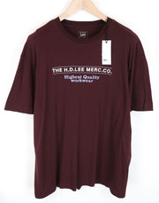 LEE vyriški marškinėliai M bordo spalvos laisvo kirpimo medvilniniai marškinėliai trumpomis rankovėmis 