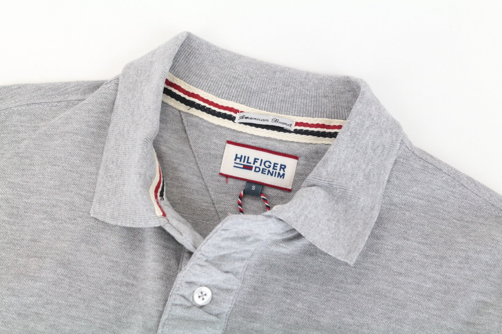 TOMMY HILFIGER DENIM vyriški S polo marškinėliai pilki su apykakle ir trumpomis rankovėmis medvilniniai 