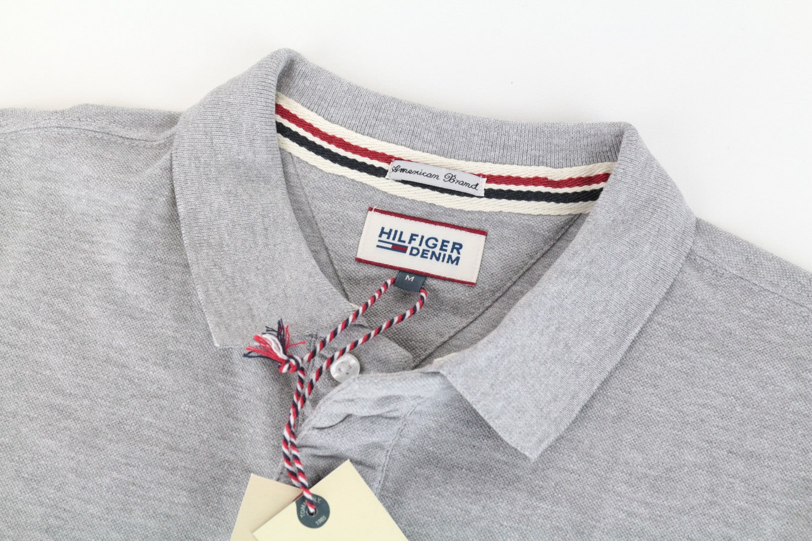 TOMMY HILFIGER DENIM vyriški M polo marškinėliai pilki apykakle, grynos medvilnės trumpomis rankovėmis 