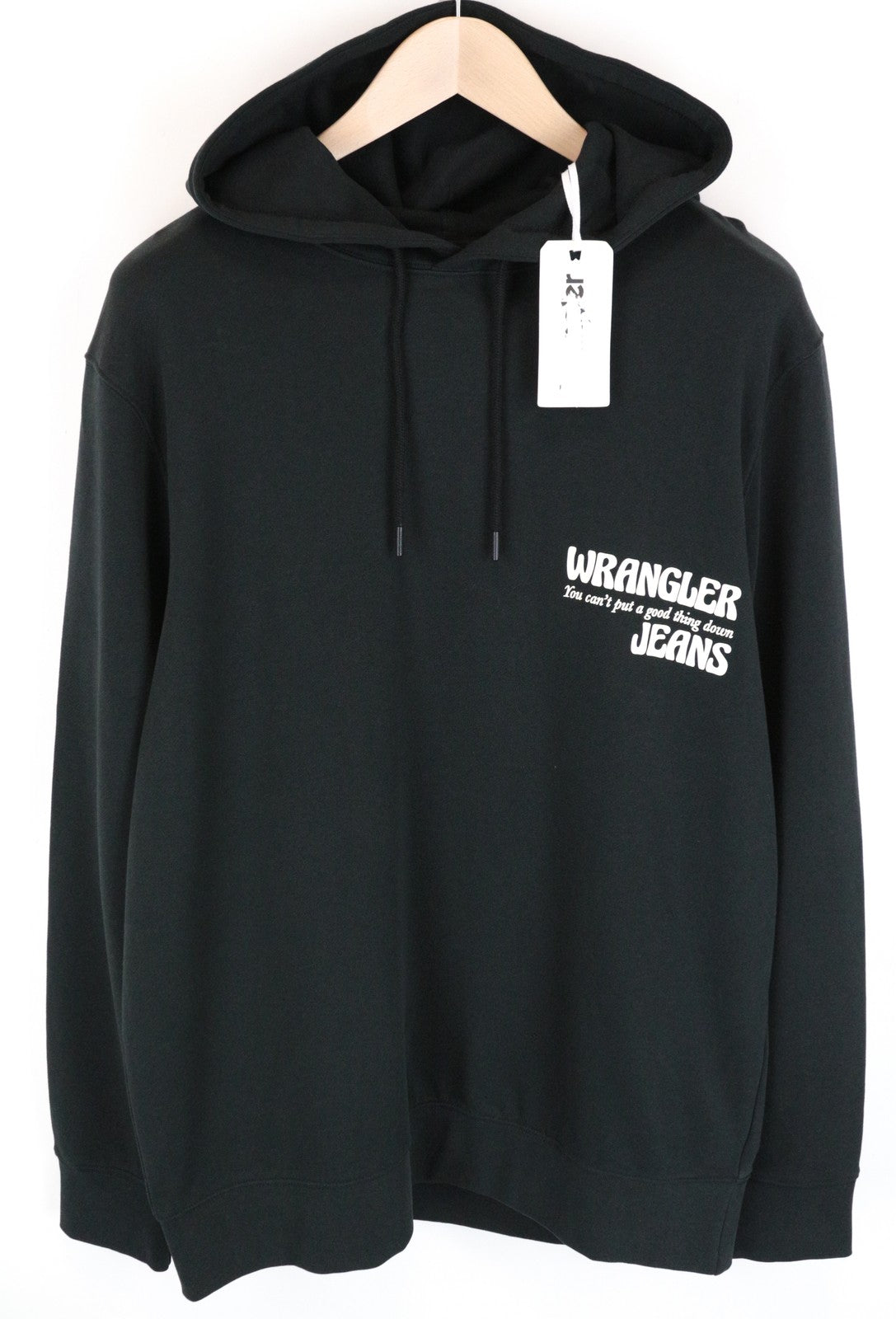 WRANGLER vyriškas džemperis su gobtuvu M, juodas, skalbtas, medvilninis megztinis su gobtuvu ilgomis rankovėmis 