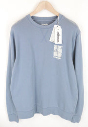 WRANGLER vyriškas M dydžio džemperis mėlynas skalbtos medvilnės megztinis ilgomis rankovėmis 