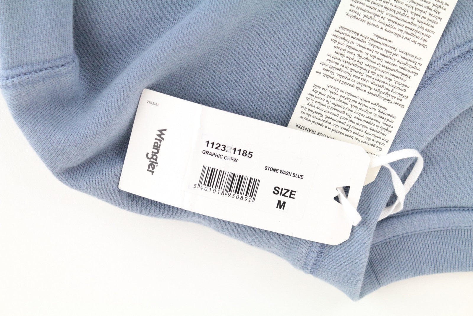 WRANGLER vyriškas M dydžio džemperis mėlynas skalbtos medvilnės megztinis ilgomis rankovėmis 