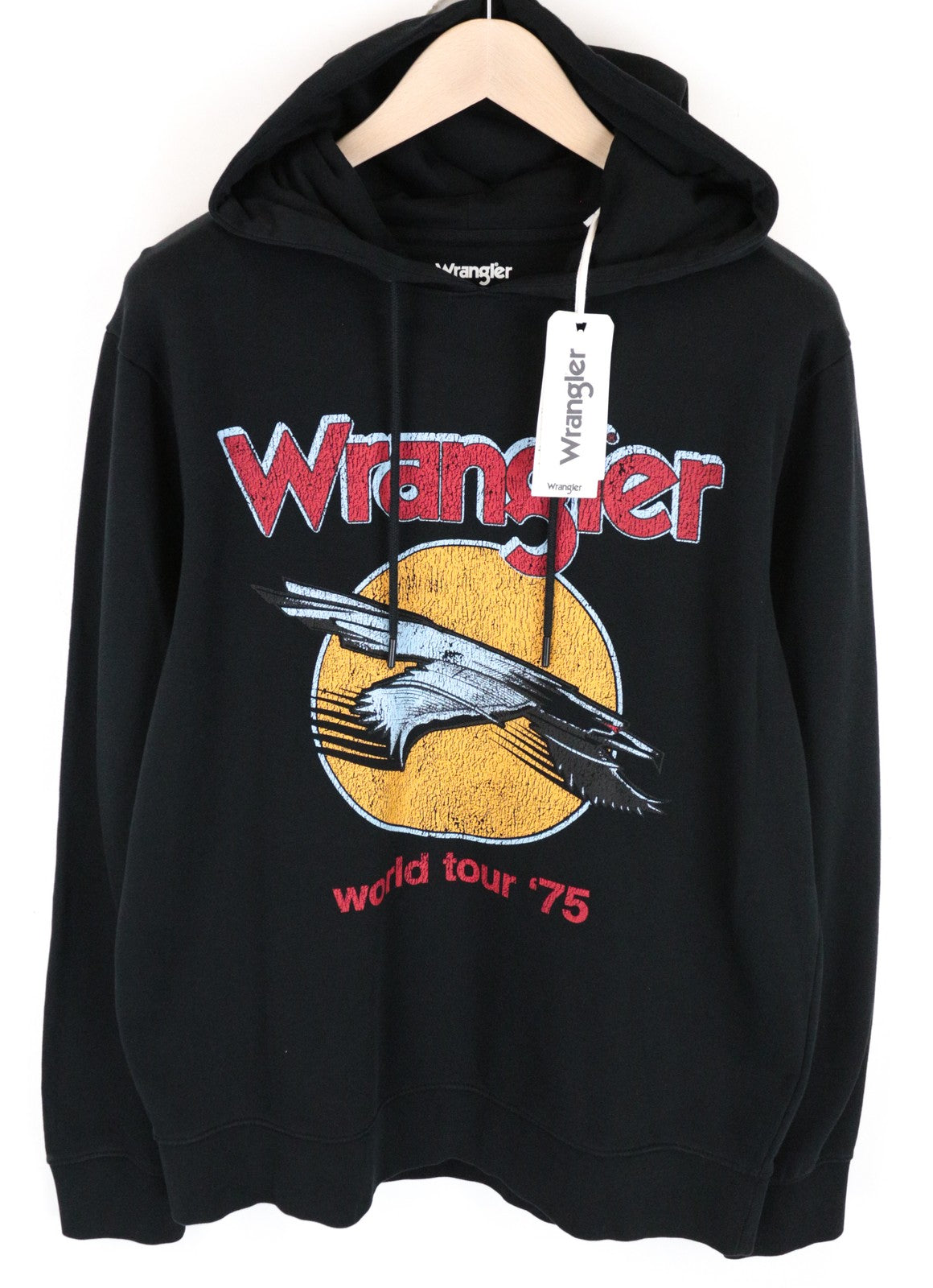 WRANGLER vyriškas džemperis su gobtuvu M, juodos spalvos, margintas, ilgomis rankovėmis, medvilninis džemperis su gobtuvu 