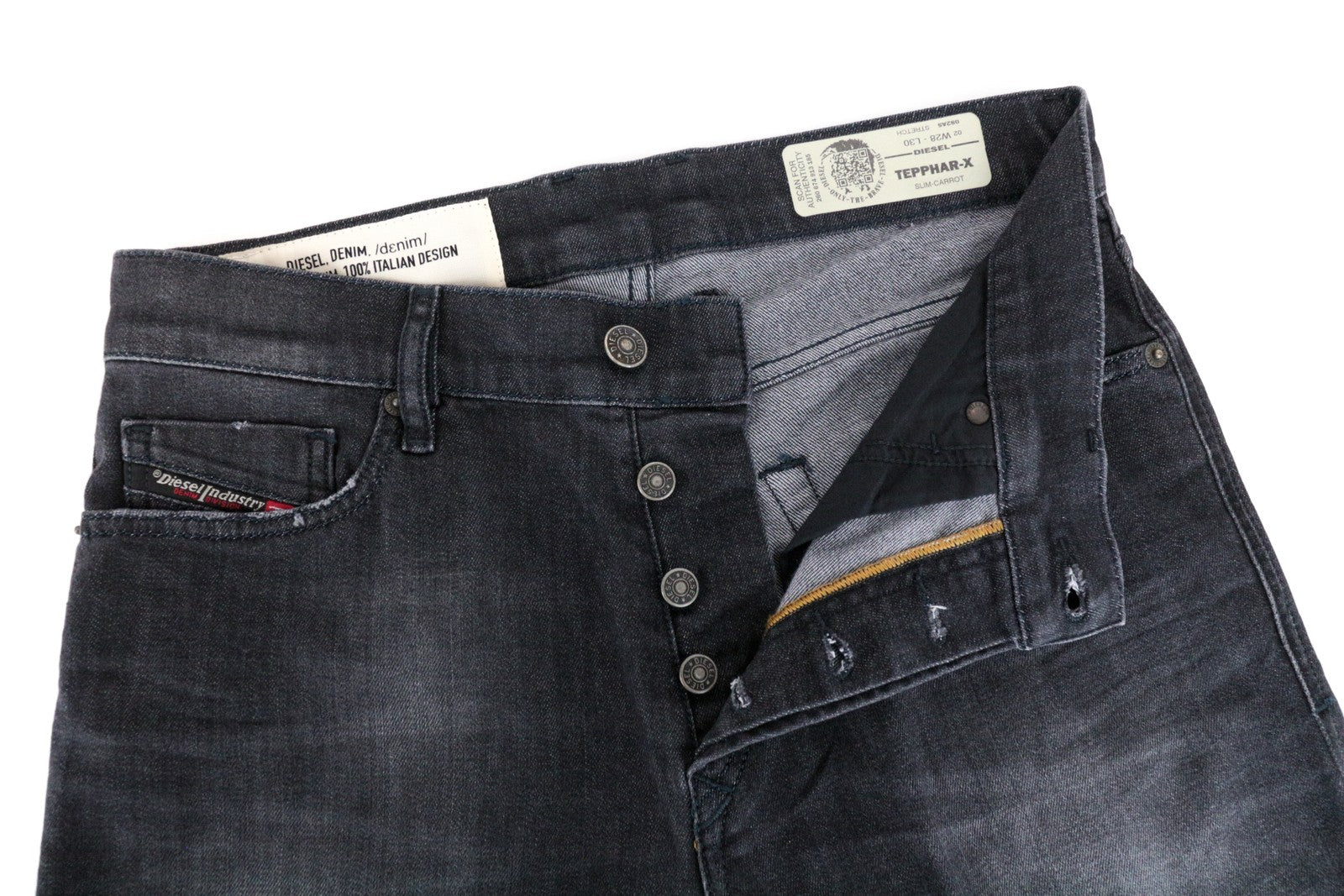 DIESEL Tepphar-X 082AS W28/L30 vyriški ploni, morkų kirpimo, skalbtos pilkos spalvos tamprūs džinsai 