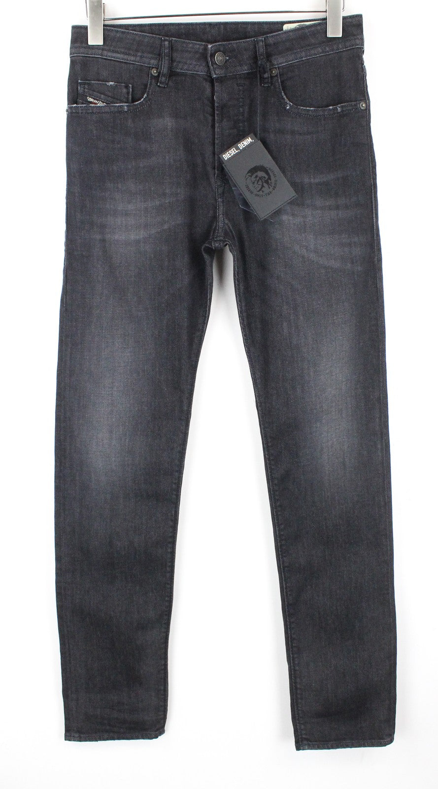 DIESEL Buster 082AS vyriški pilki tamprūs džinsai W28/L32 su sagomis, siaurėjančiomis juostelėmis 