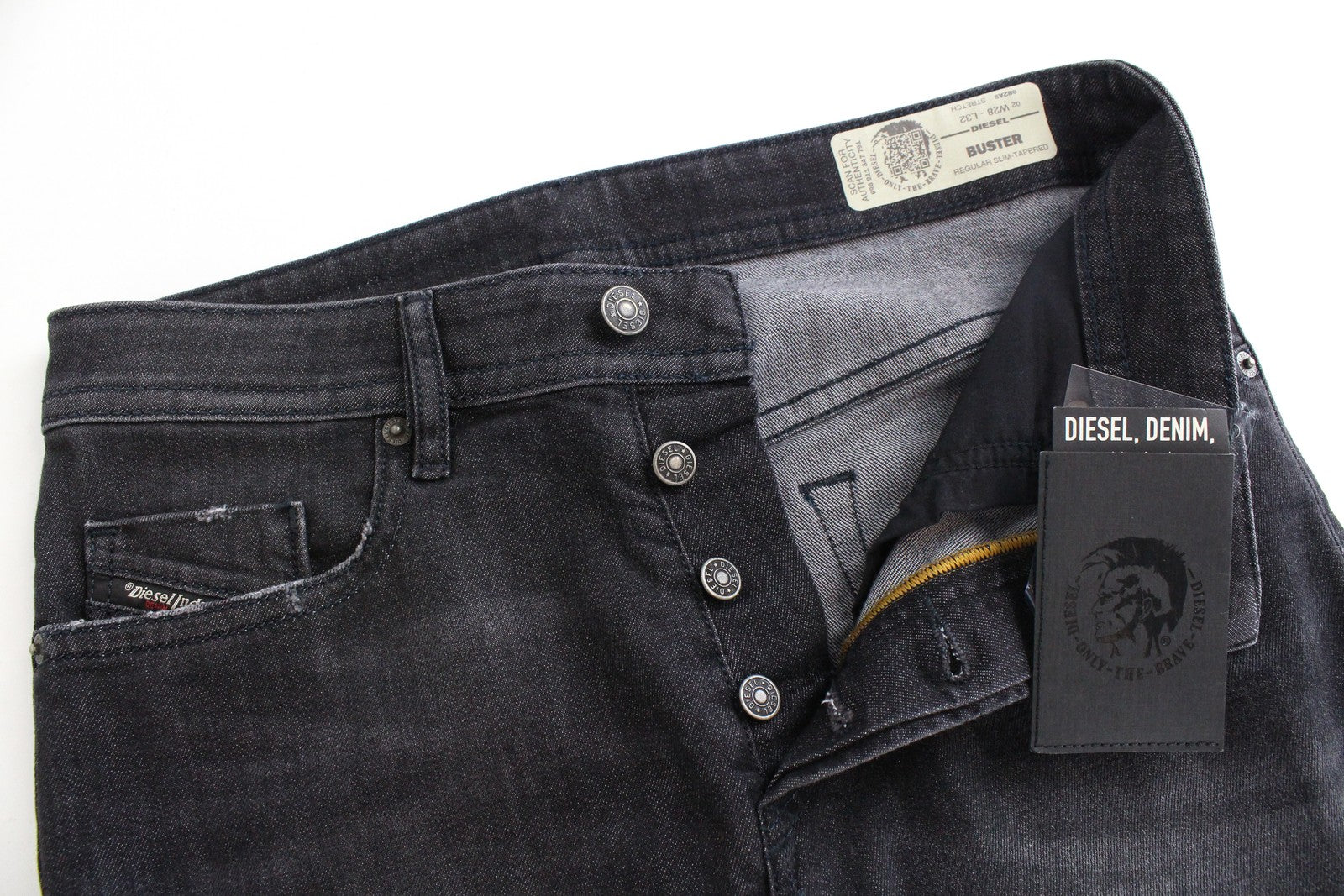 DIESEL Buster 082AS vyriški pilki tamprūs džinsai W28/L32 su sagomis, siaurėjančiomis juostelėmis 