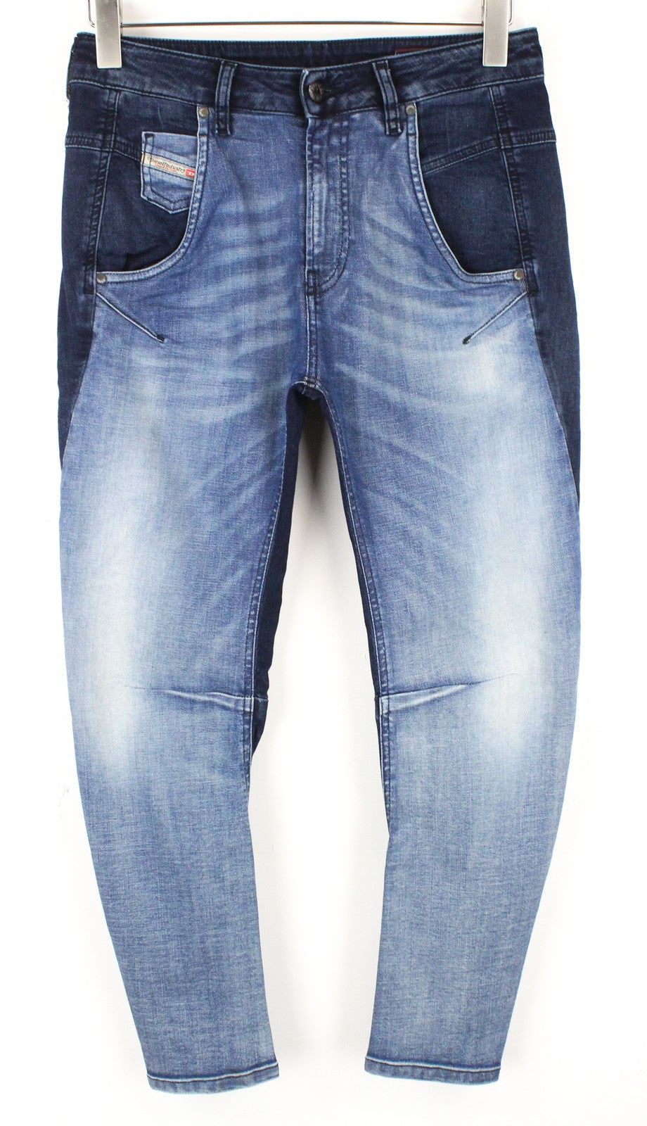 DIESEL Fayza-NE 0667A moteriškos W25 Boyfriend mėlynos Jogg džinsinės kelnės su užtrauktuku, žemu tarpkoju 