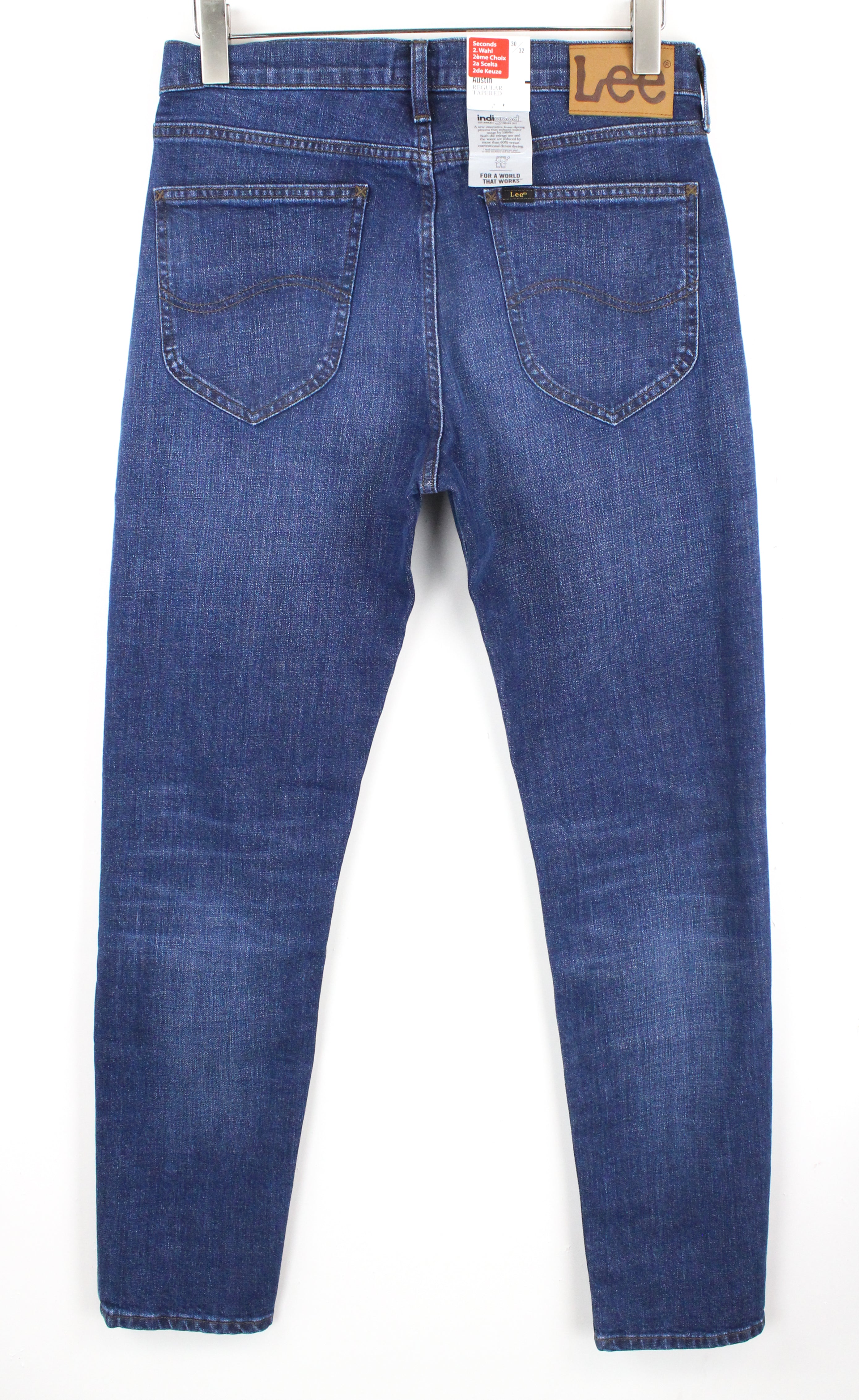LEE Austin vyriški W30/L32 siaurėjantys tamsiai mėlyni vidutinio liemens tamprūs, įprasto kirpimo marškinėliai 