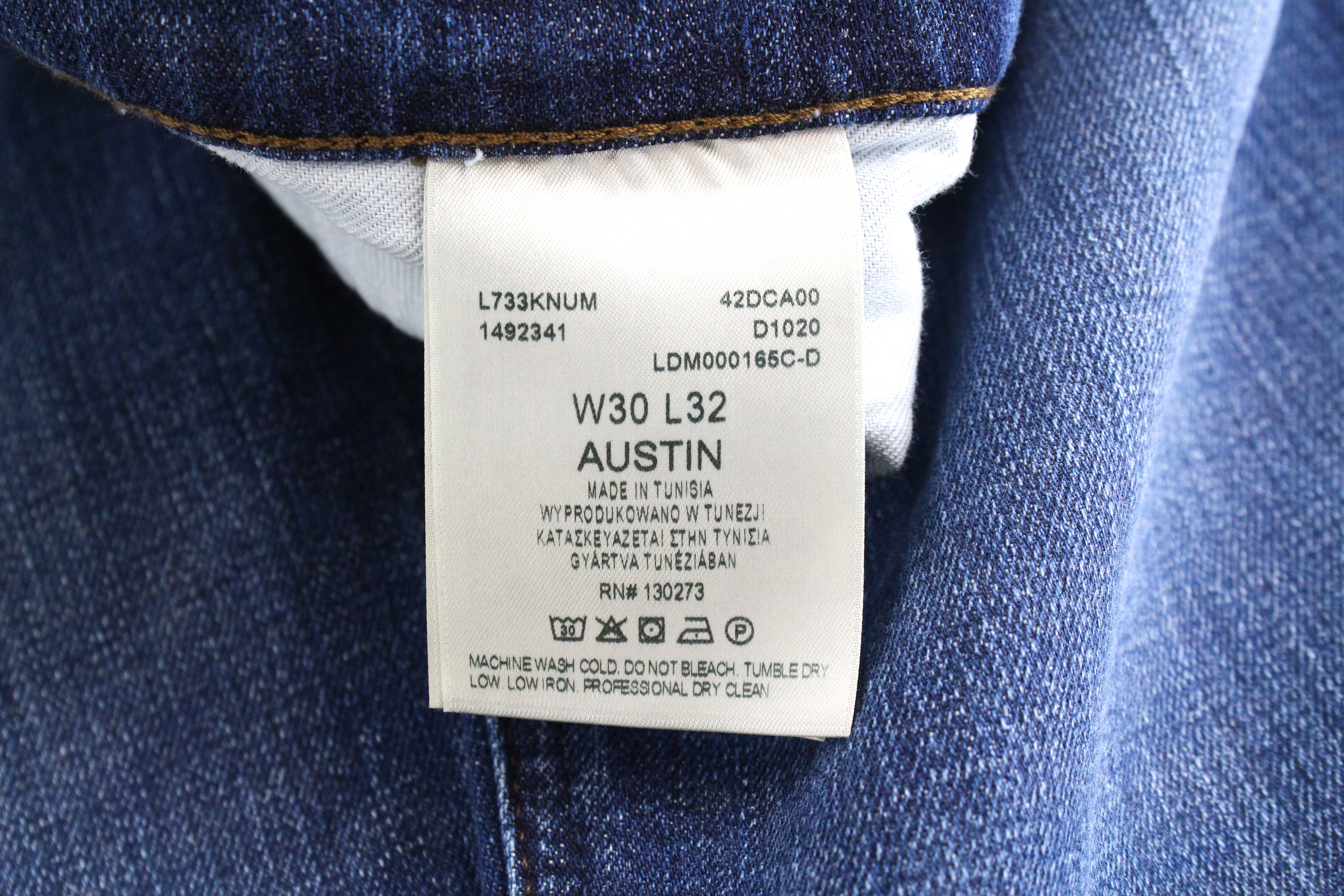 LEE Austin vyriški W30/L32 siaurėjantys tamsiai mėlyni vidutinio liemens tamprūs, įprasto kirpimo marškinėliai 