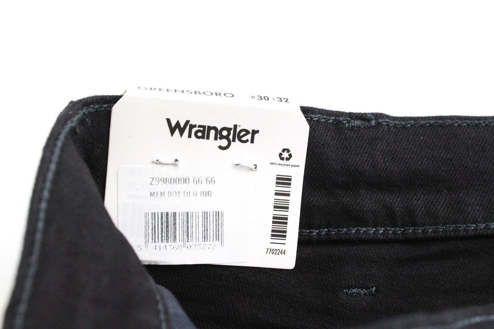 WRANGLER Greensboro vyriški W30/L32 juodi tiesaus kirpimo džinsai, tamprūs, įprasti 