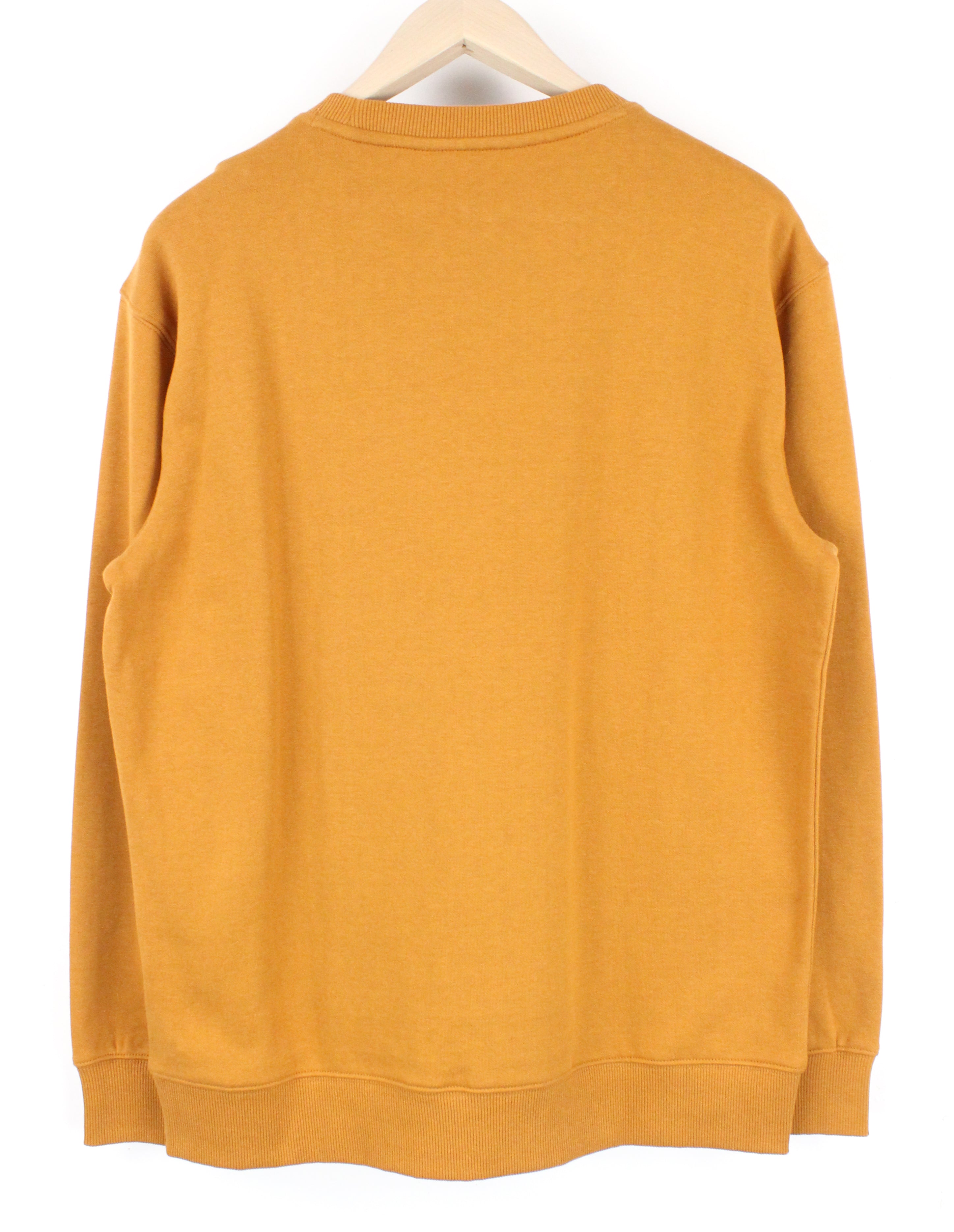 LEE vyriškas M dydžio karamelės rudos spalvos megztinis su logotipu, apvalia kaklo iškirpte, laisvalaikio kirpimas 