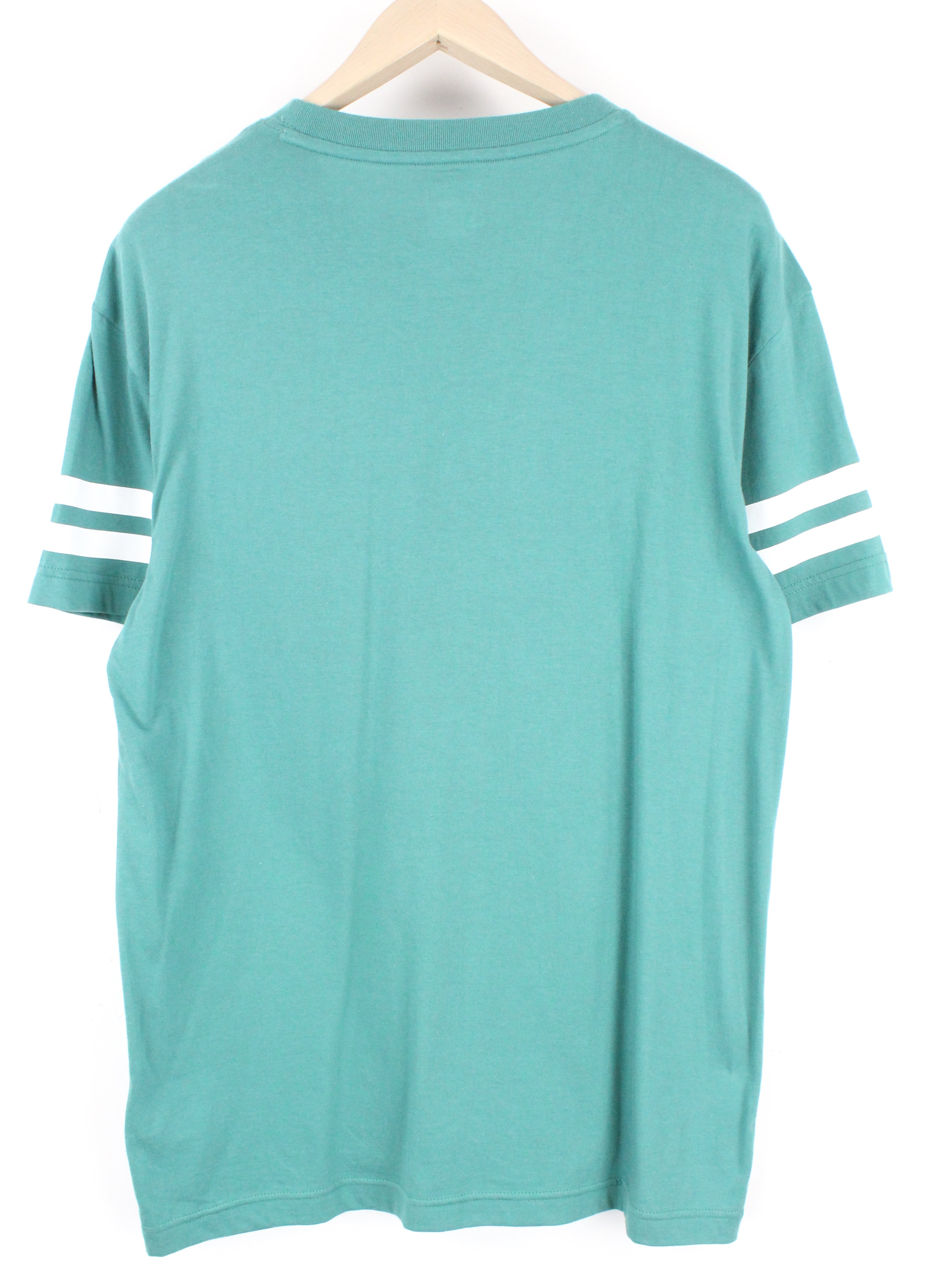 LEE Men's M Green College Sporty T-Shirt Striped Relaxed Fit Cotton Jersey