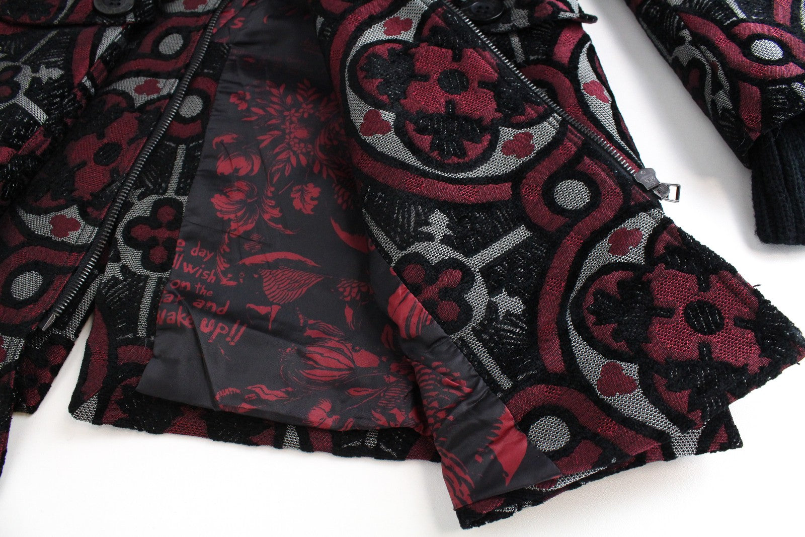 DESIGUAL Sagitario moteriškas raudonas melanžo žakardo paltas, EU38, dizainerio stilius 