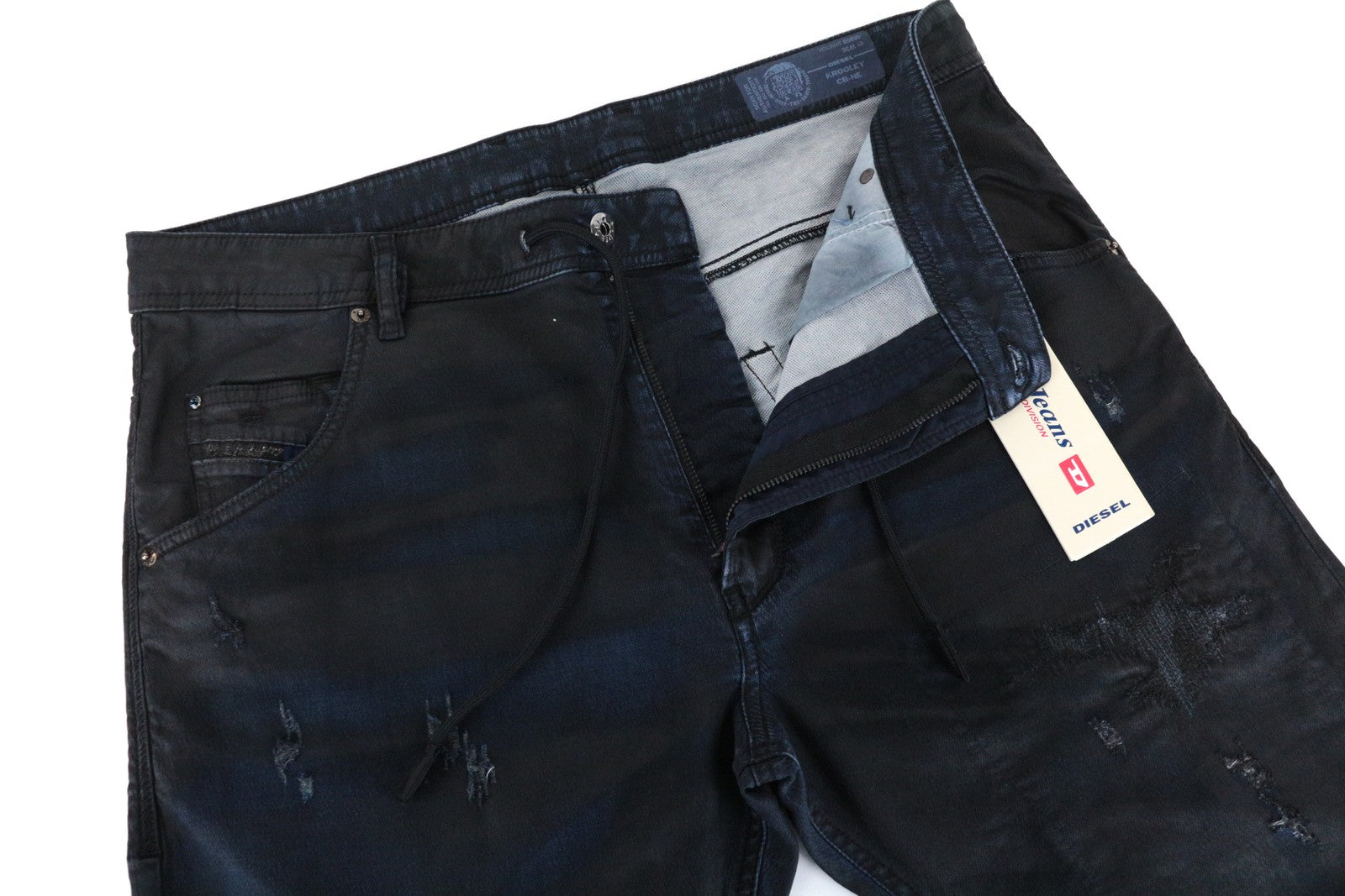 DIESEL Krooley CB-NE 0680B vyriški W36 tamsiai mėlyni dengti sportiniai Jogg Slim Carrot džinsai 