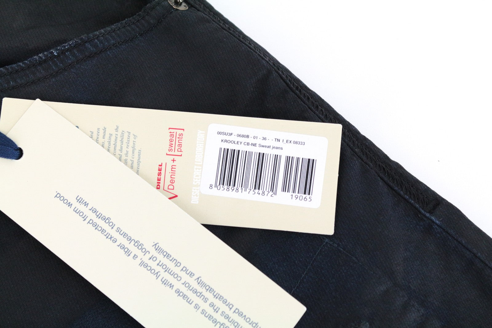 DIESEL Krooley CB-NE 0680B vyriški W36 tamsiai mėlyni dengti sportiniai Jogg Slim Carrot džinsai 