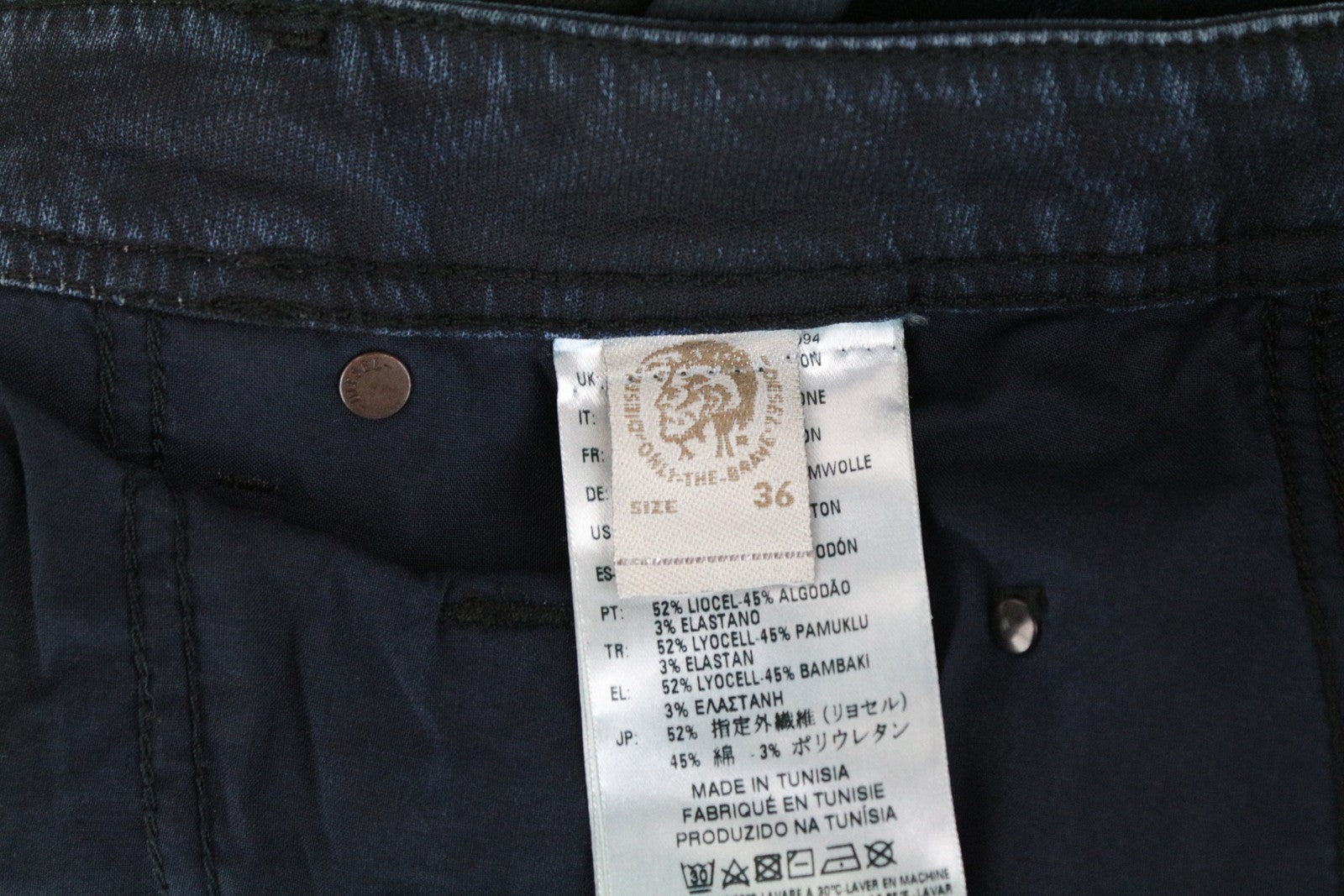 DIESEL Krooley CB-NE 0680B vyriški W36 tamsiai mėlyni dengti sportiniai Jogg Slim Carrot džinsai 