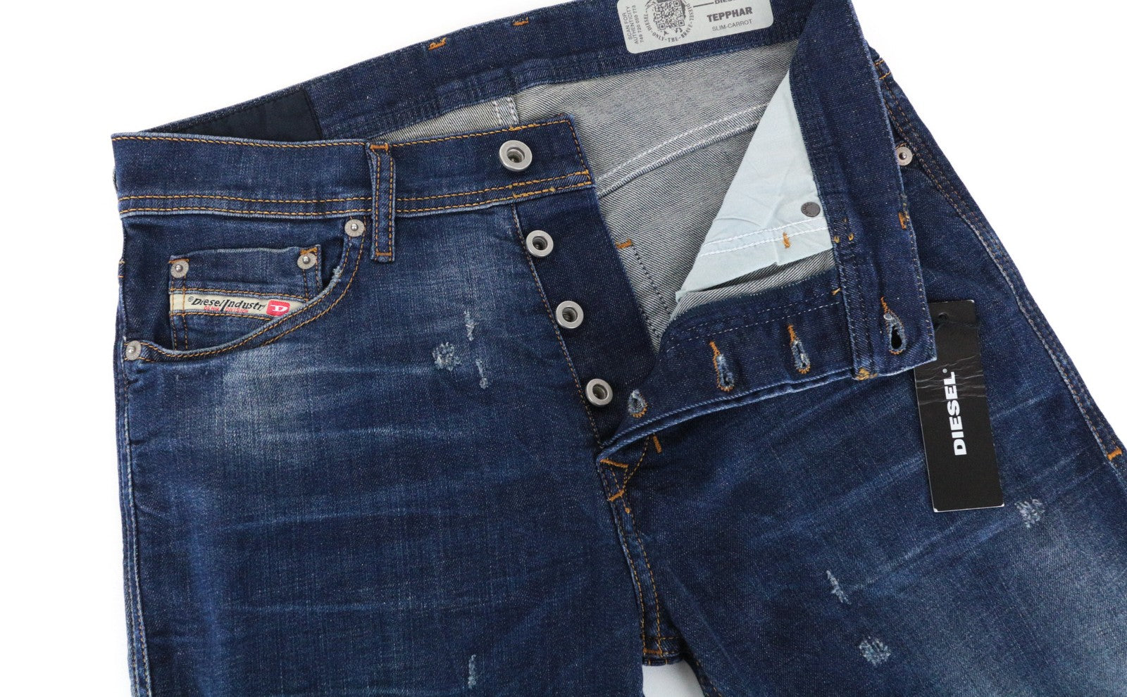 DIESEL Tepphar 084TX vyriški W28/L32 ploni, morkų kirpimo, mėlyni, tamprūs medvilniniai džinsai 