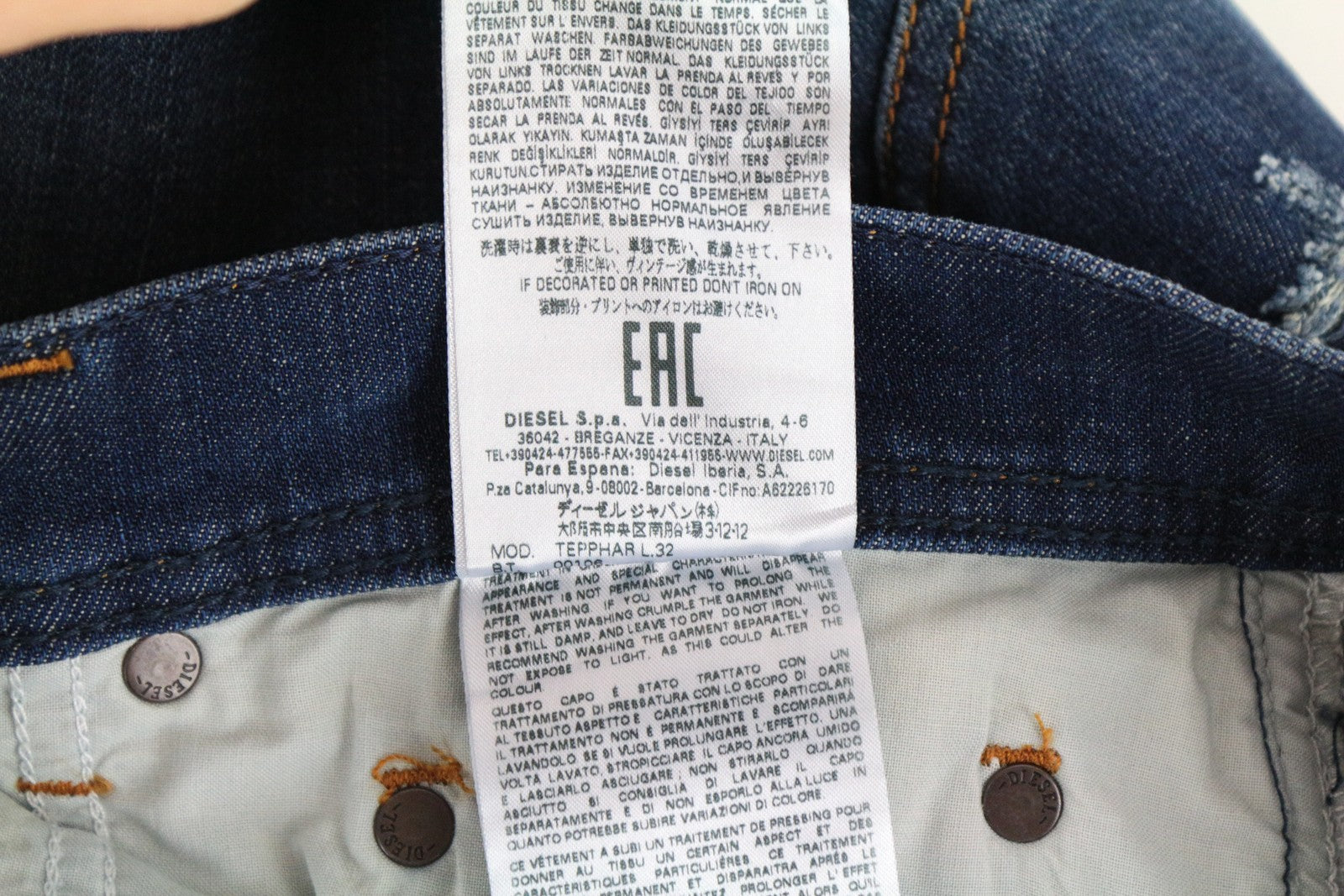 DIESEL Tepphar 084TX vyriški W28/L32 ploni, morkų kirpimo, mėlyni, tamprūs medvilniniai džinsai 