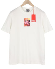DIESEL T-Just-E31 Men T-Shirt M White Tricot Stretchy Cotton Crew Short Sleeve