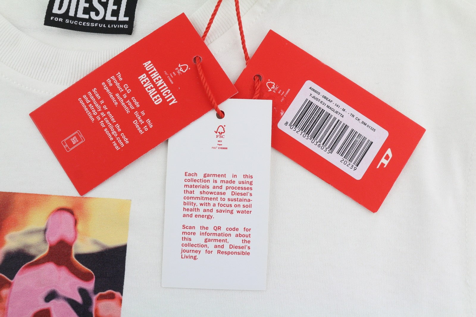 DIESEL T-Just-E31 Men T-Shirt M White Tricot Stretchy Cotton Crew Short Sleeve