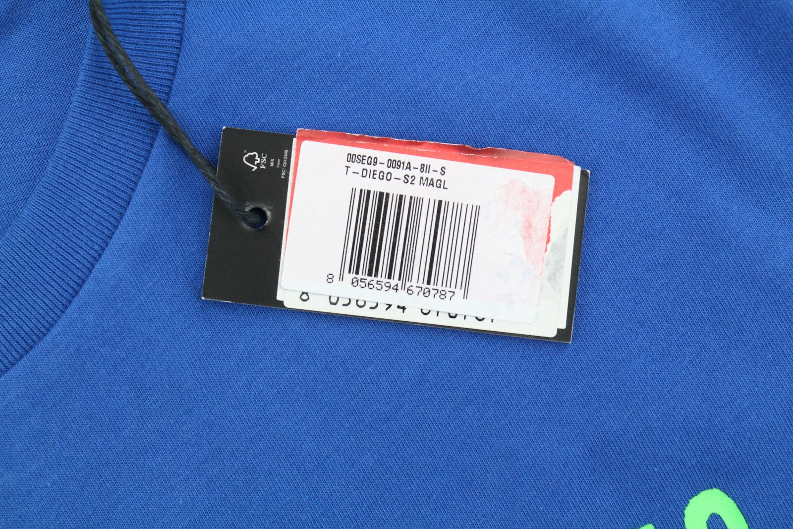 DIESEL T-Diego-S2 Men T-Shirt S Blue Tricot Stretch Cotton Crew Short Sleeve