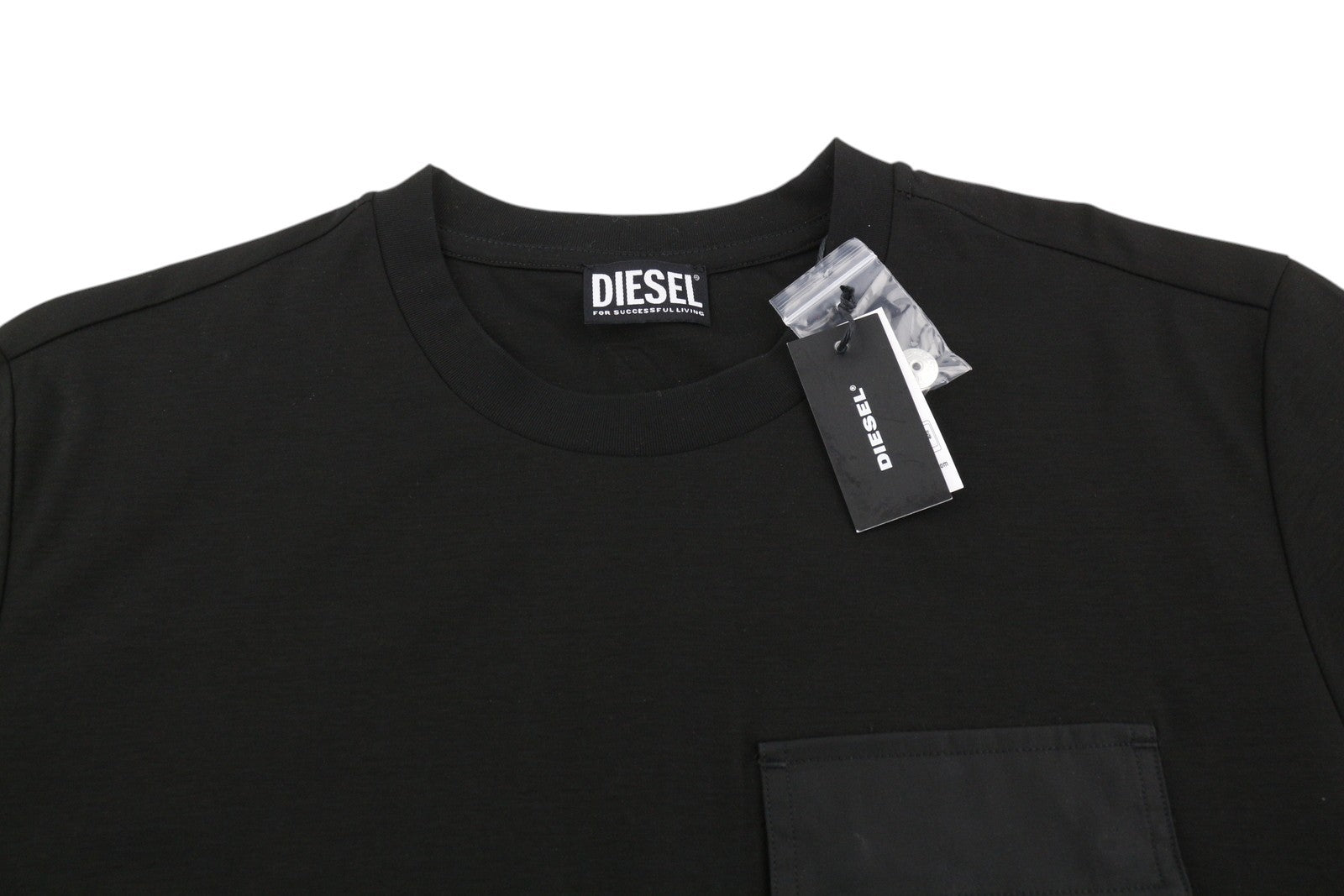 DIESEL T-Haim Men T-Shirt M Black Tricot Stretch Cotton Crew Neck Short Sleeve