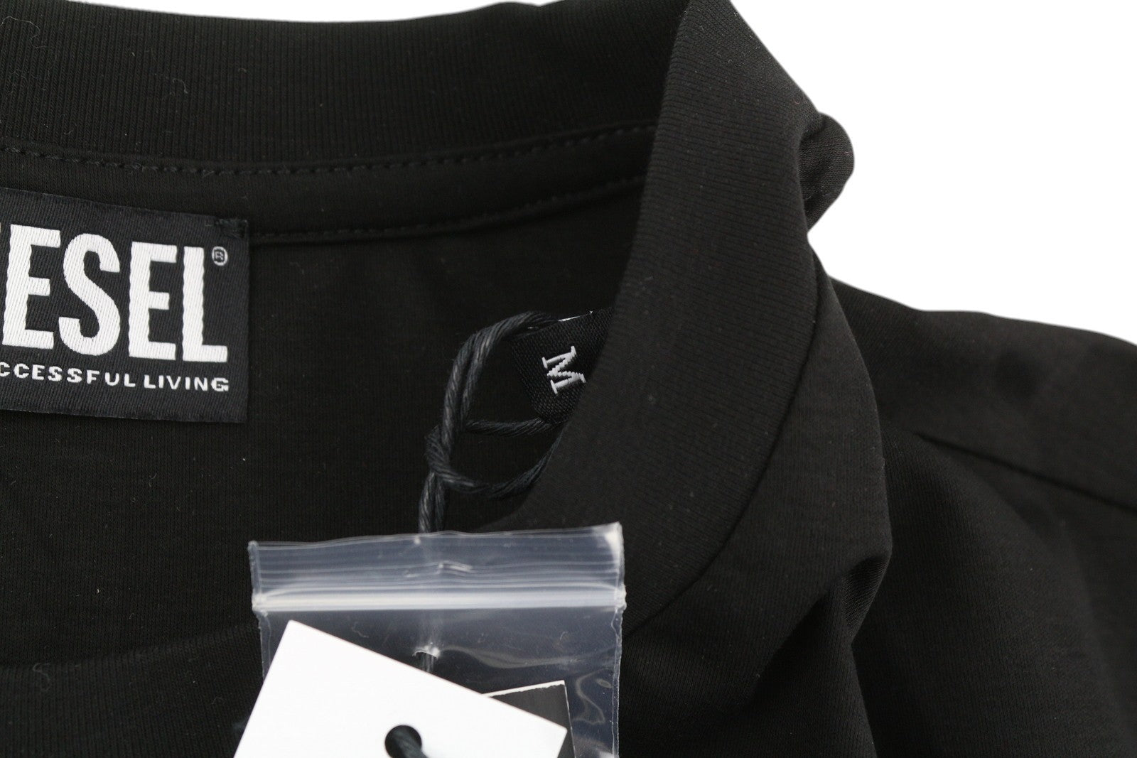 DIESEL T-Haim Men T-Shirt M Black Tricot Stretch Cotton Crew Neck Short Sleeve