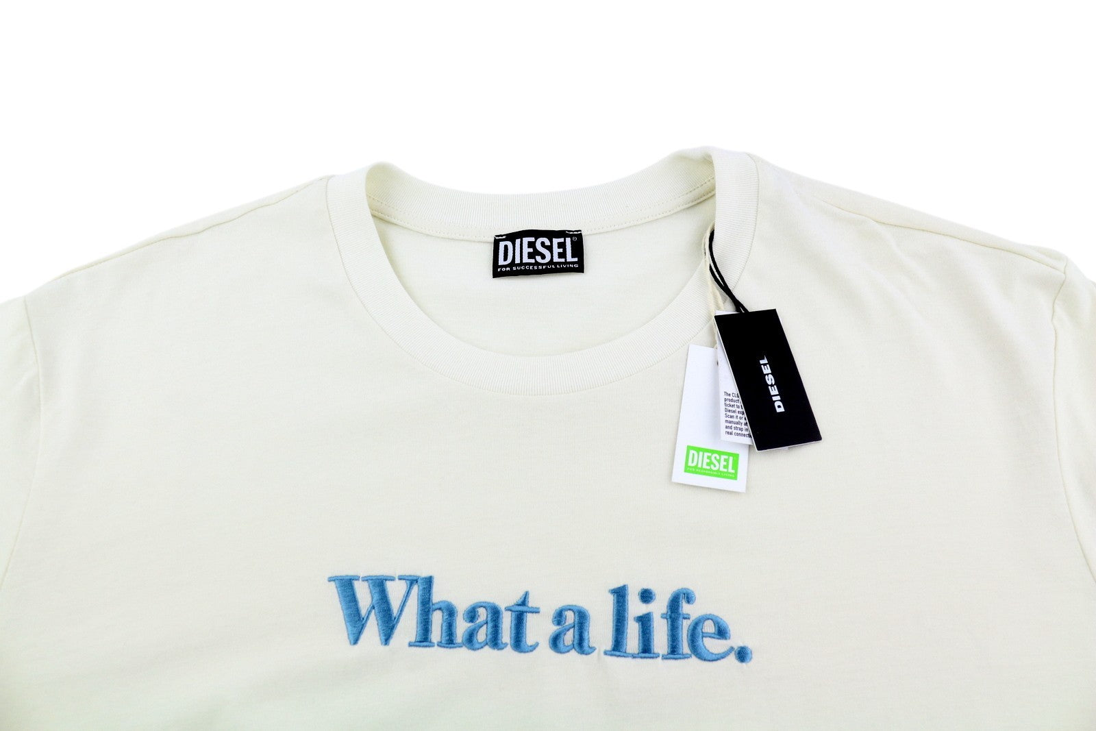 DIESEL T-Just-B57 Men T-Shirt 2XL White Tricot Embroidered Crew Short Sleeve