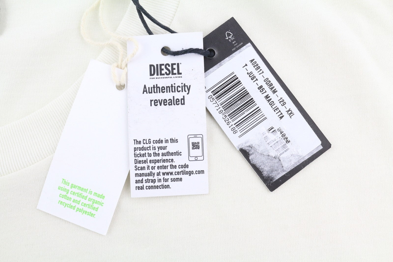 DIESEL T-Just-B57 Men T-Shirt 2XL White Tricot Embroidered Crew Short Sleeve