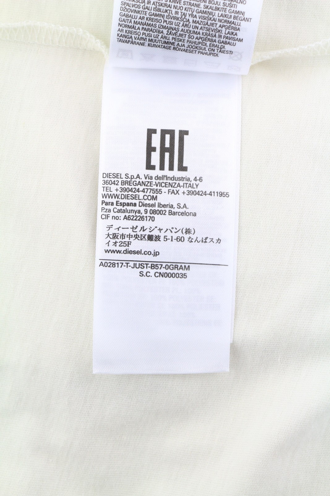 DIESEL T-Just-B57 Men T-Shirt 2XL White Tricot Embroidered Crew Short Sleeve