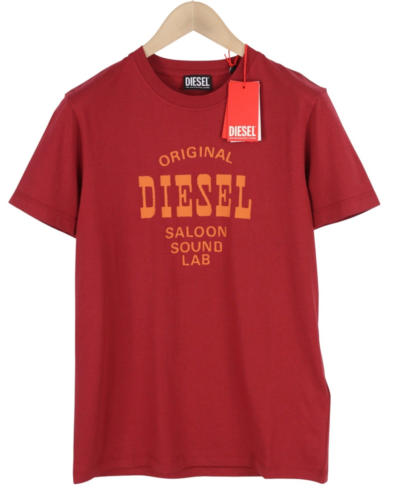 DIESEL T-Diegor-E12 Men T-Shirt M Red Tricot Stretch Crew Neck Short Sleeve