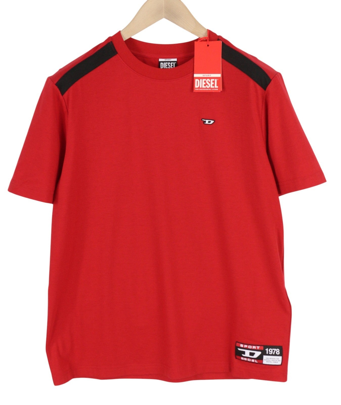 DIESEL Amtee-Freasty-HT04 Men T-Shirt M Red Tricot Logo Crew Neck Short Sleeve