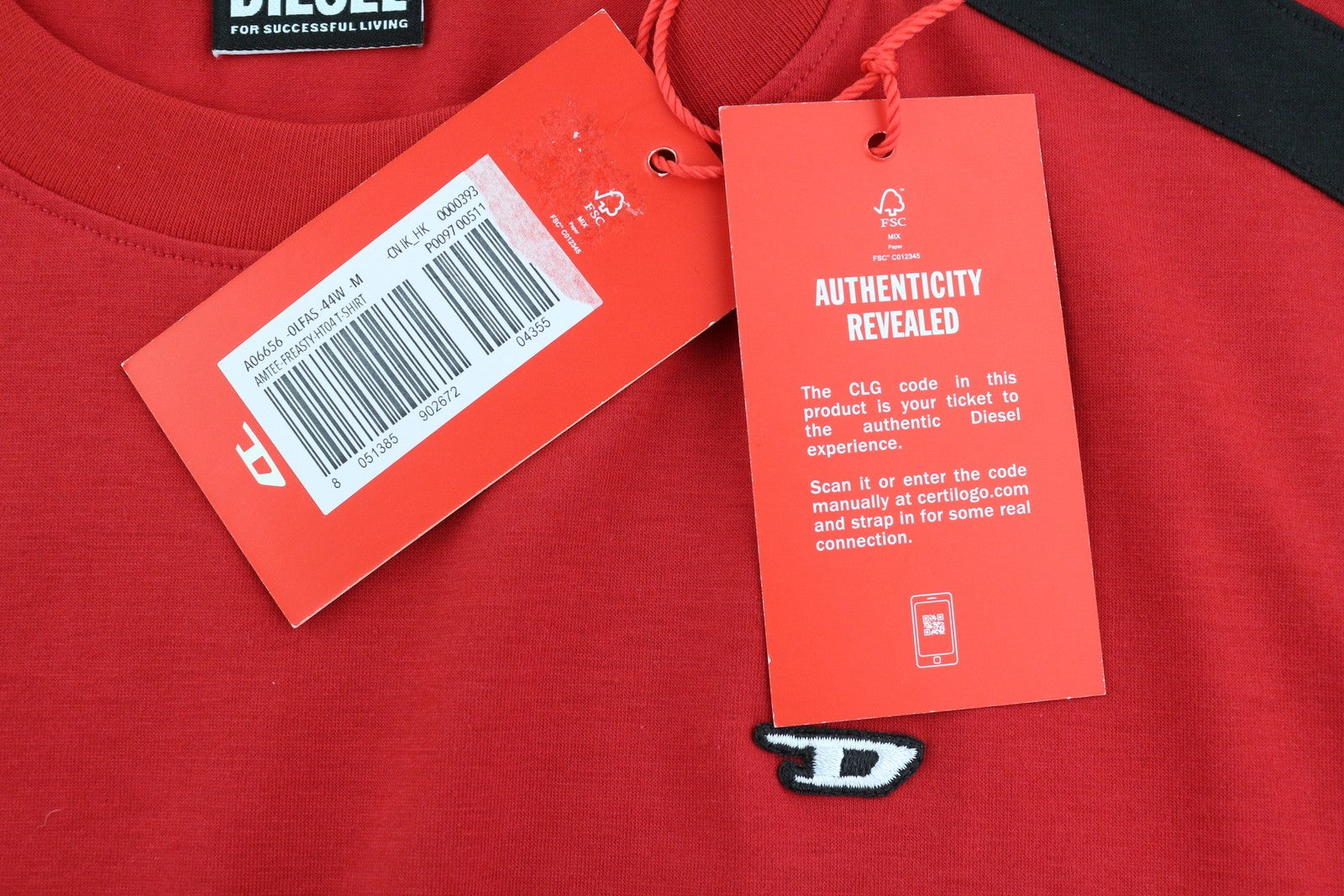 DIESEL Amtee-Freasty-HT04 Men T-Shirt M Red Tricot Logo Crew Neck Short Sleeve