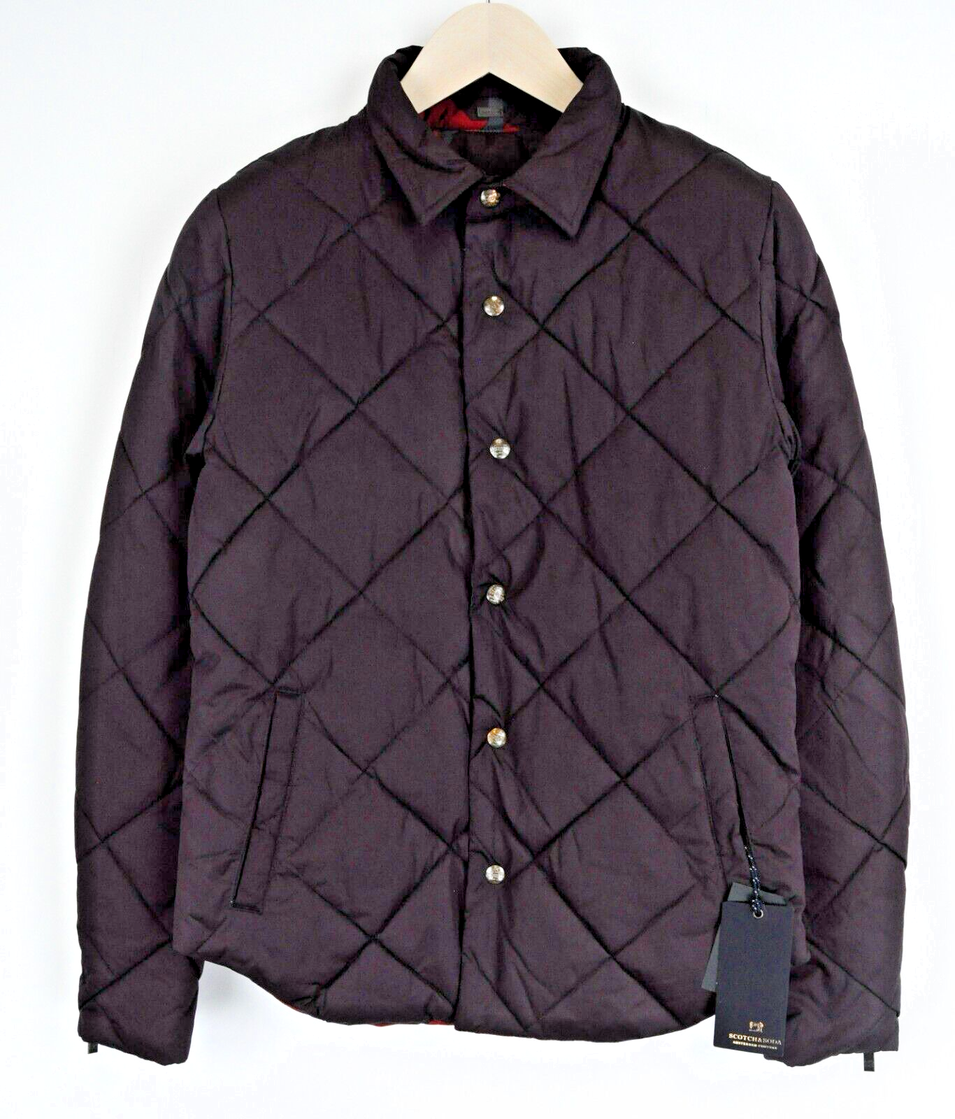 SCOTCH &amp; SODA vyriška striukė S, raudona, raštuota, dvipusė, dygsniuota, su spaudėmis 