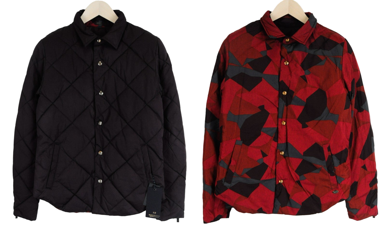 SCOTCH &amp; SODA vyriška striukė S, raudona, raštuota, dvipusė, dygsniuota, su spaudėmis 