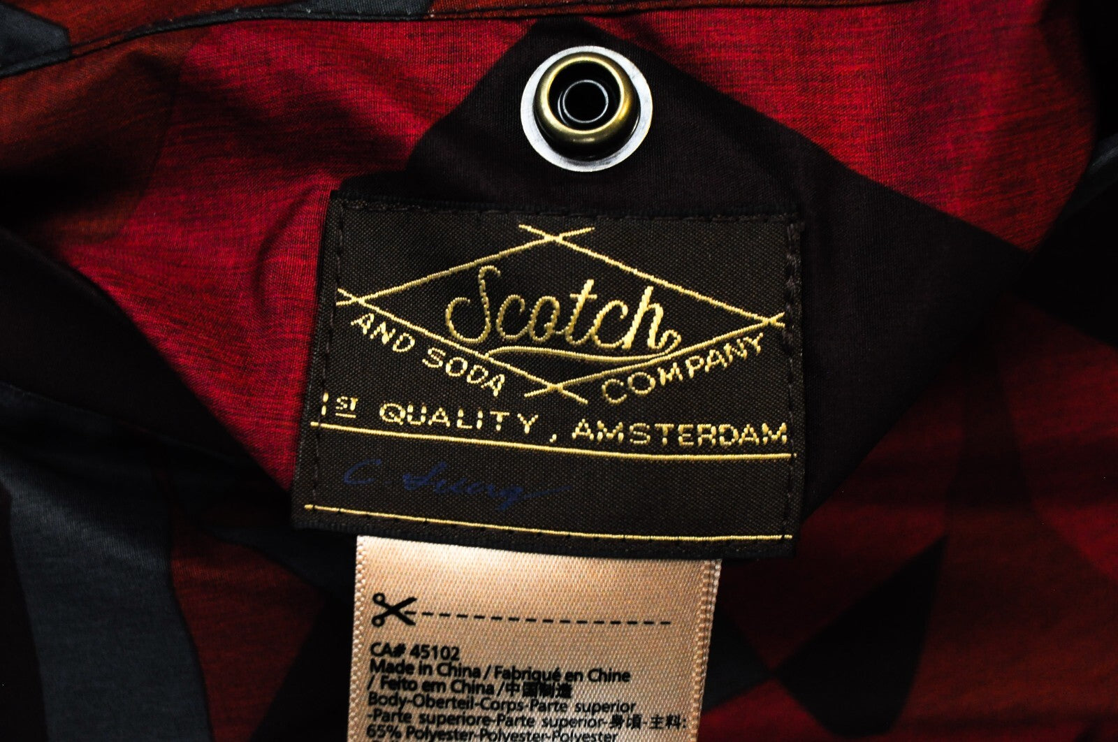 SCOTCH &amp; SODA vyriška striukė S, raudona, raštuota, dvipusė, dygsniuota, su spaudėmis 
