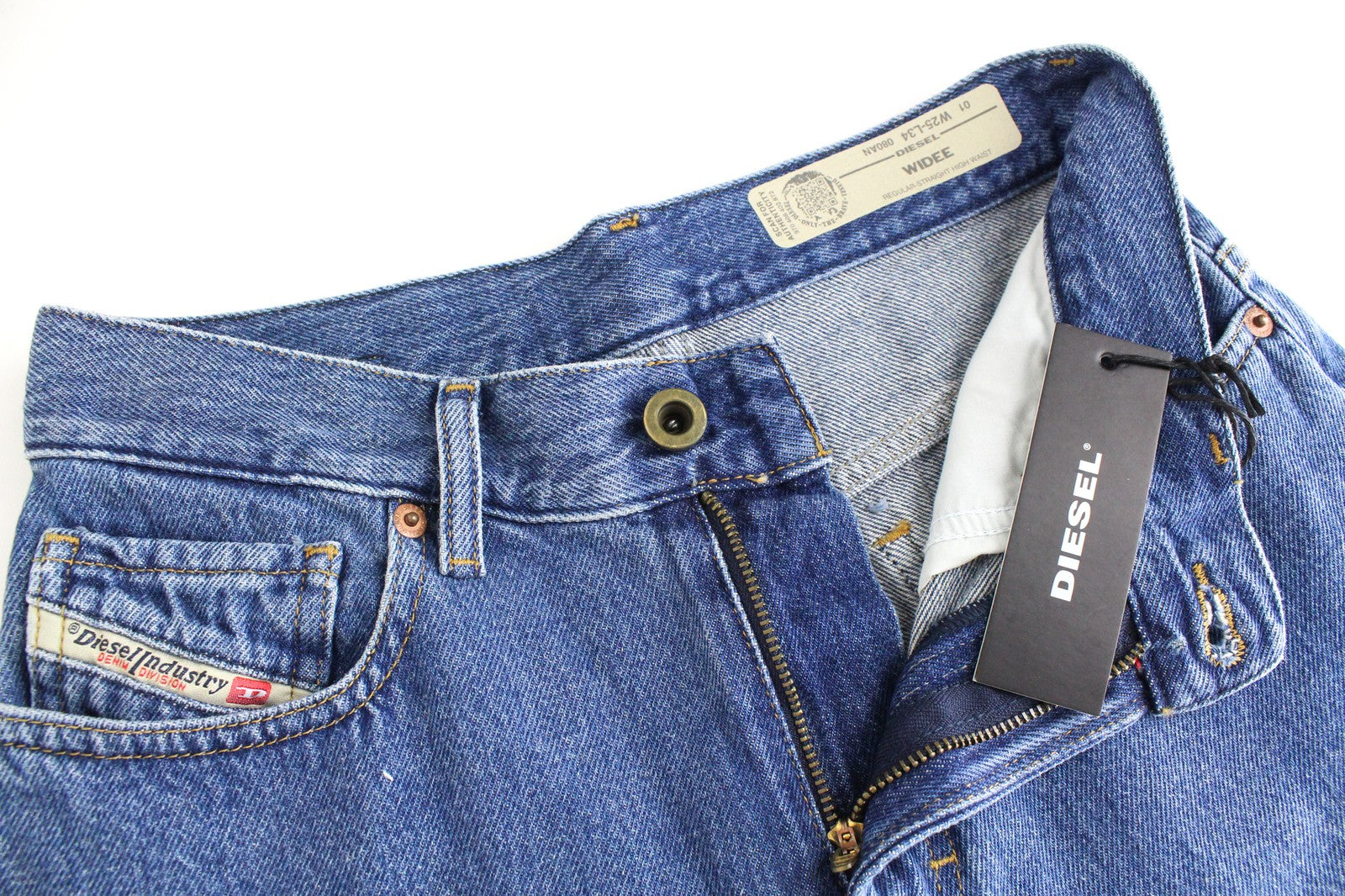DIESEL Widee 080AN moteriški džinsai W25/L34 tiesūs mėlyni medvilniniai džinsai su aukštu juosmeniu 