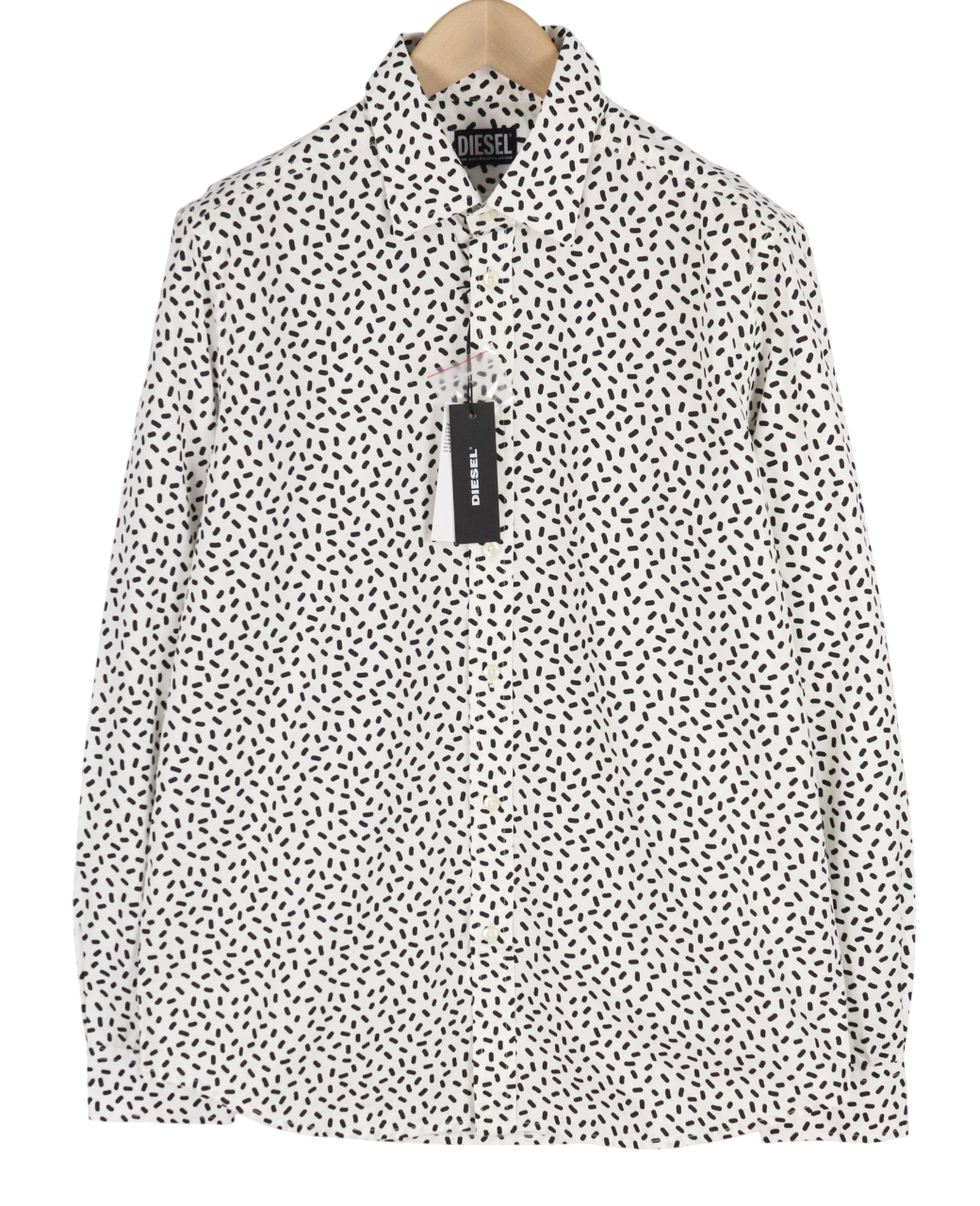 DIESEL S-Riley-Pills vyriški marškinėliai L raštuotais sagomis išskleidžiama apykakle RRP110