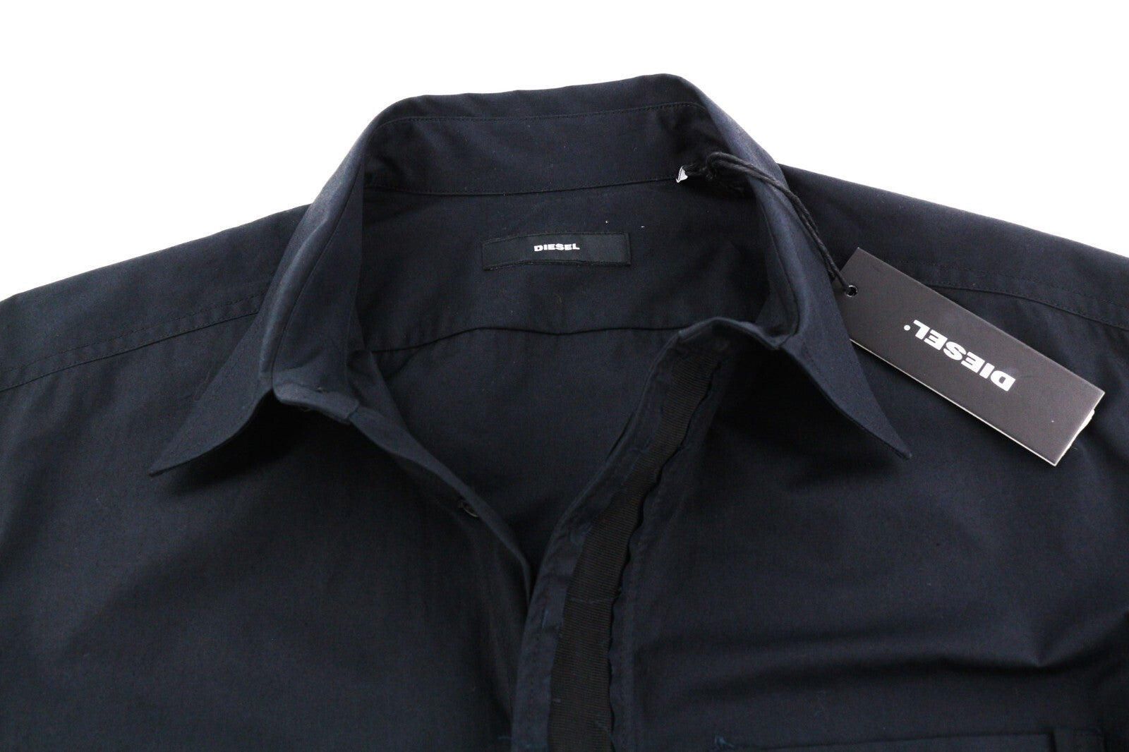 DIESEL S-Olsen vyriški marškinėliai L, juodi, paslėptomis sagomis, užlopytomis kišenėmis.