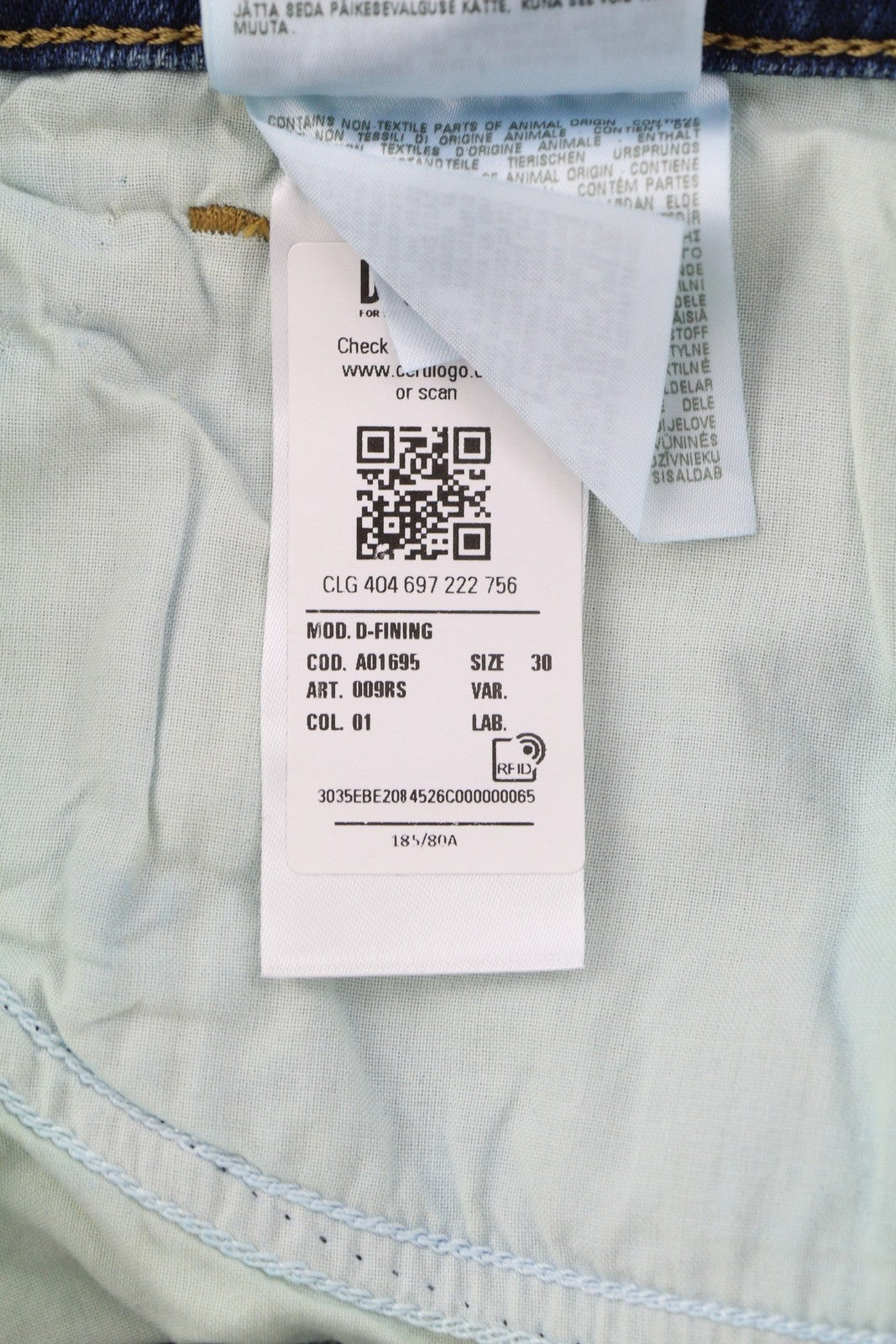 DIESEL D-Fining 009RS vyriški džinsai W30/L32 siaurėjančios kojos tamprės skalbtos mėlynos spalvos 